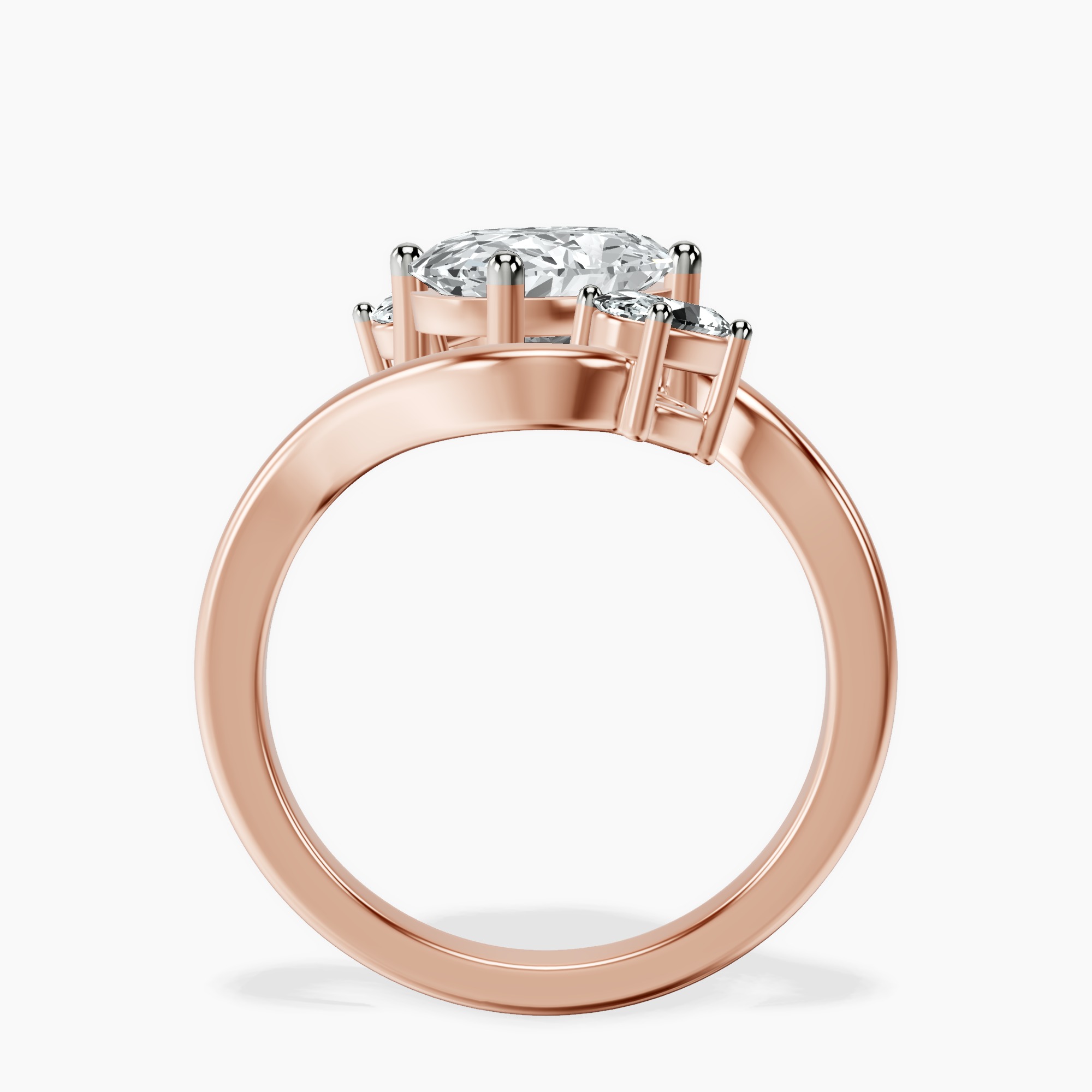 2.40 ct. oval Three Stone Crest Lab Diamond Ring in 18kt rose gold side right image one