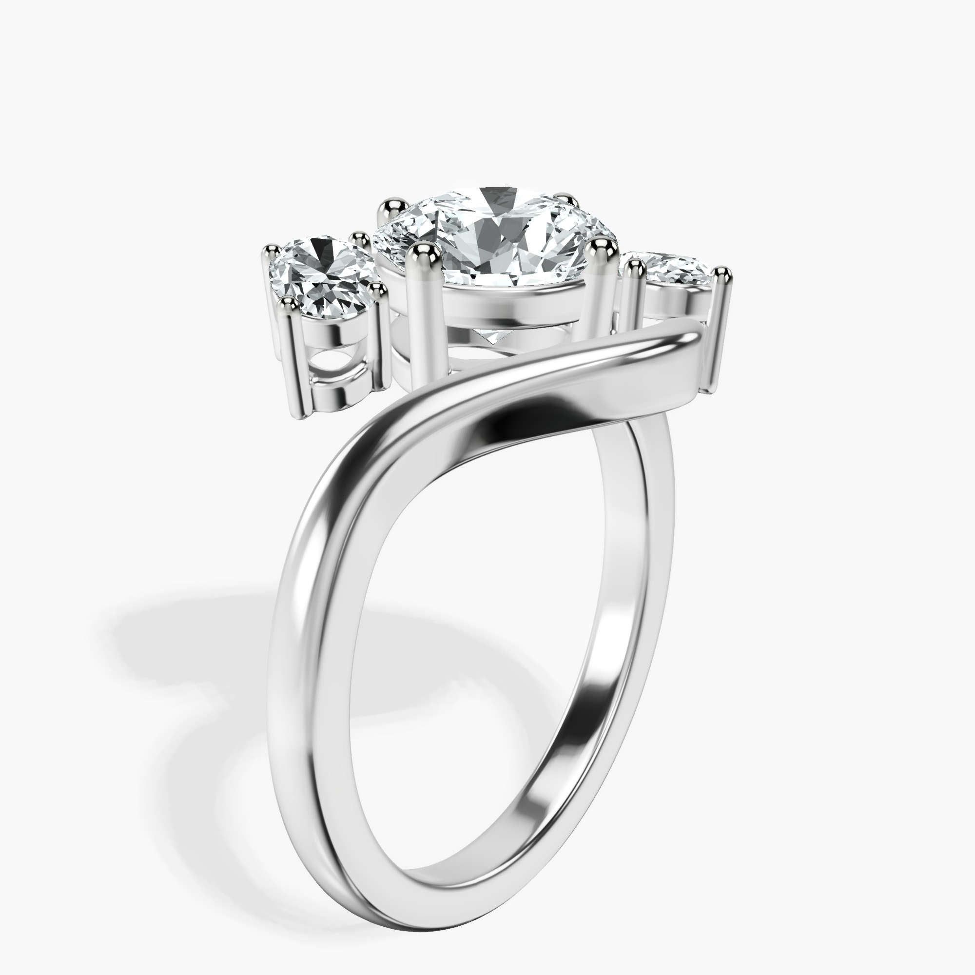 1.39 ct. round Three Stone Crest Lab Diamond Ring in 14kt white gold standing product image one