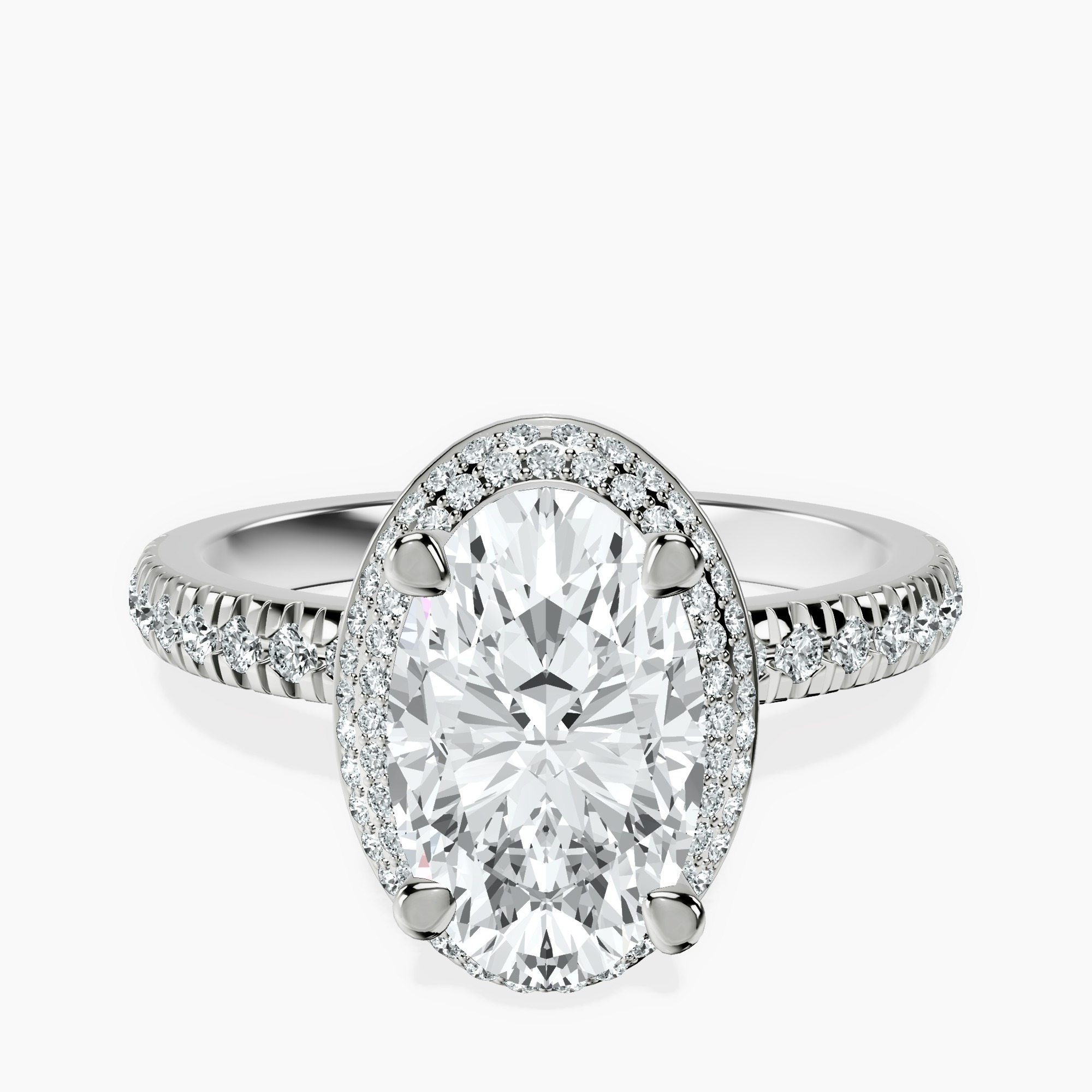 2.40 ct. oval Amarya Double Halo Ring in 10kt white gold rtr top