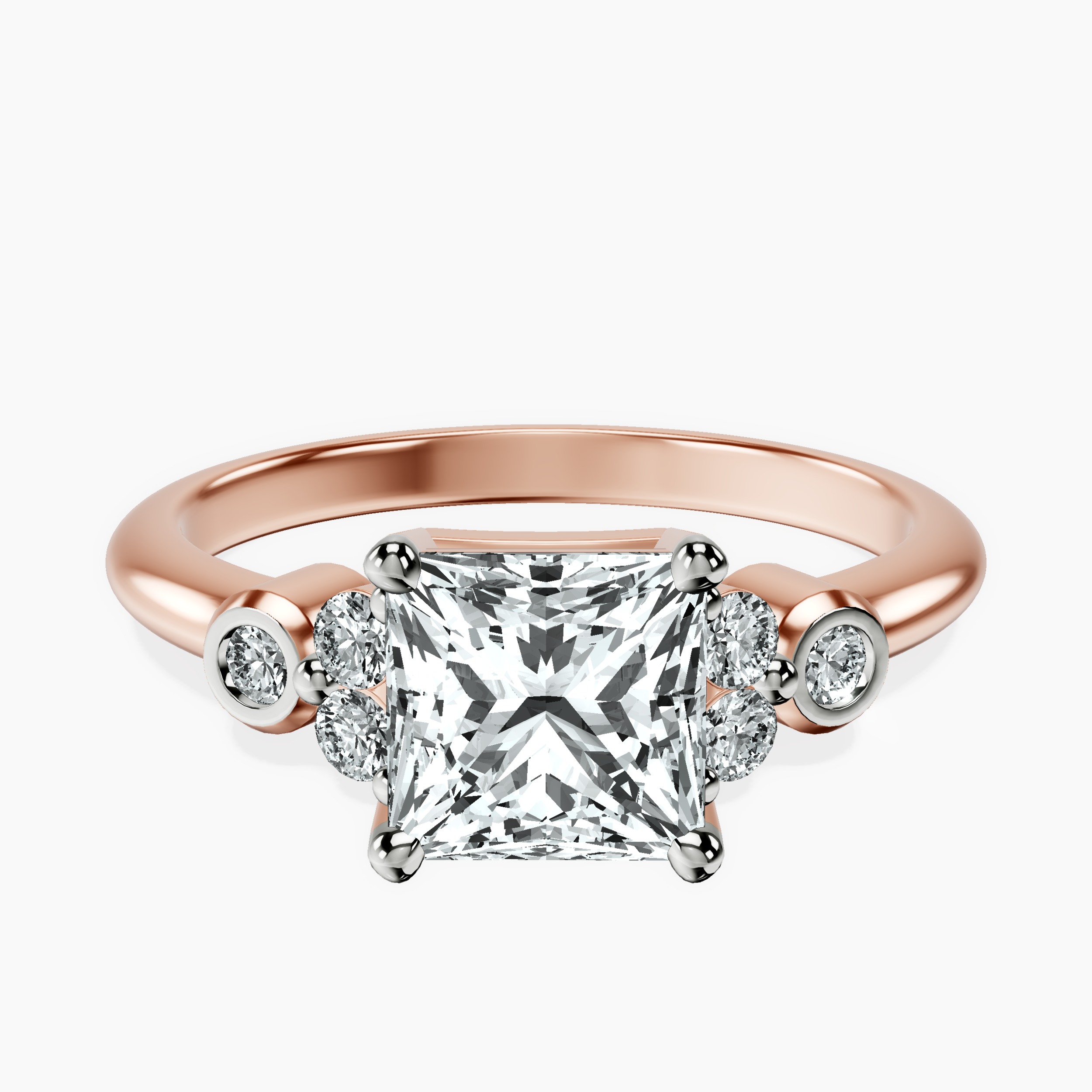 2.81 ct. princess Amore Side Stone Ring in 10kt rose gold rtr top