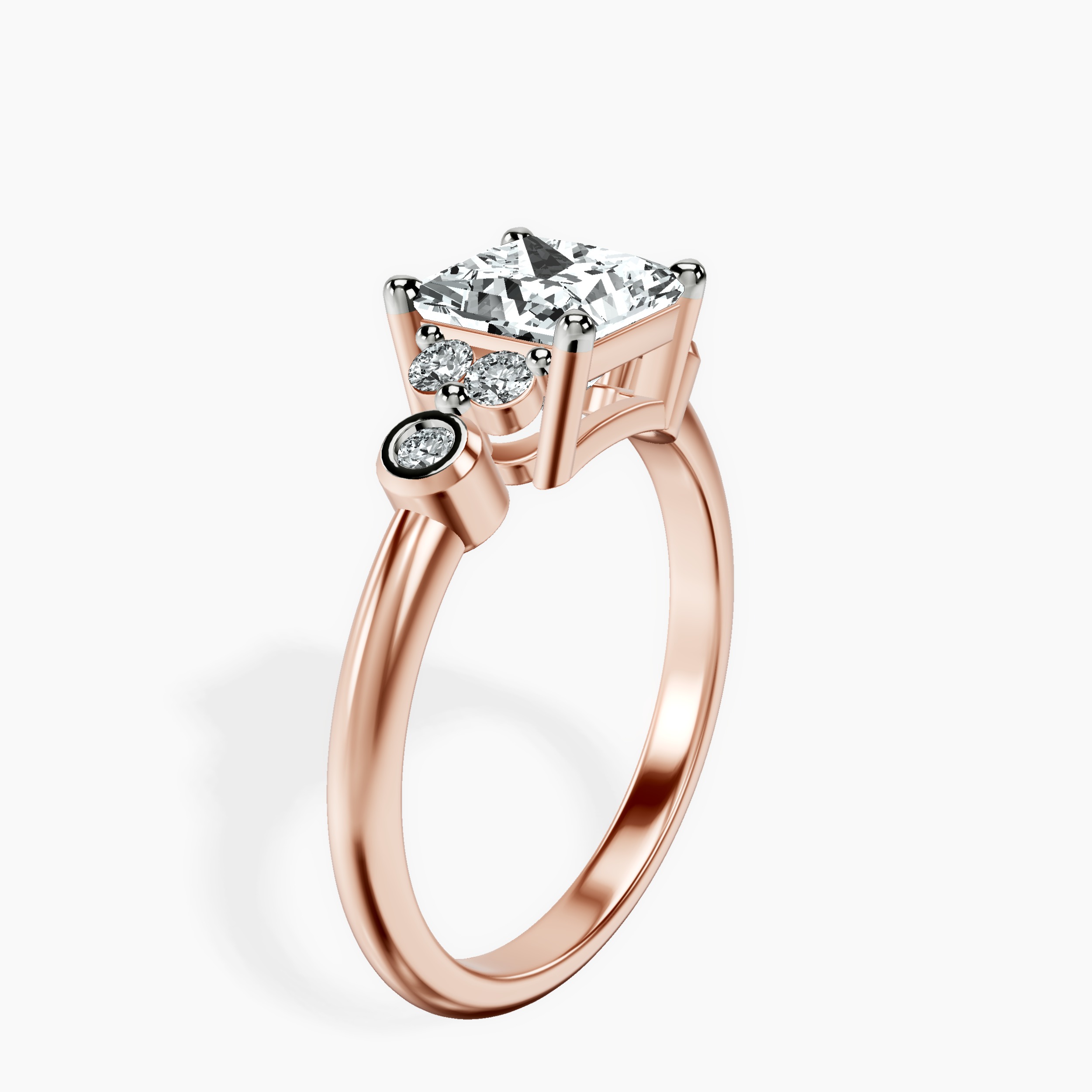 2.81 ct. princess Amore Side Stone Ring in 10kt rose gold standing product image one
