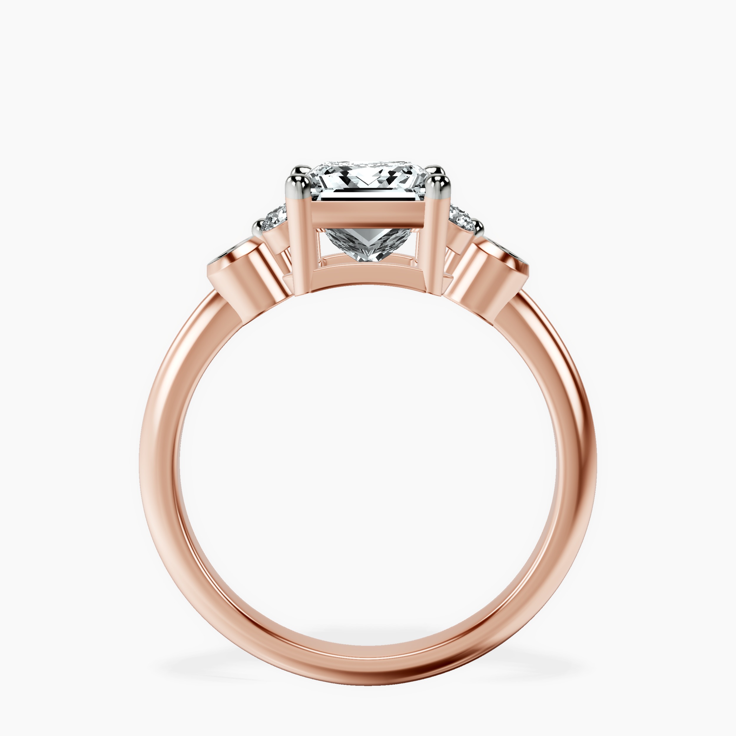 2.81 ct. princess Amore Side Stone Ring in 10kt rose gold side right image one