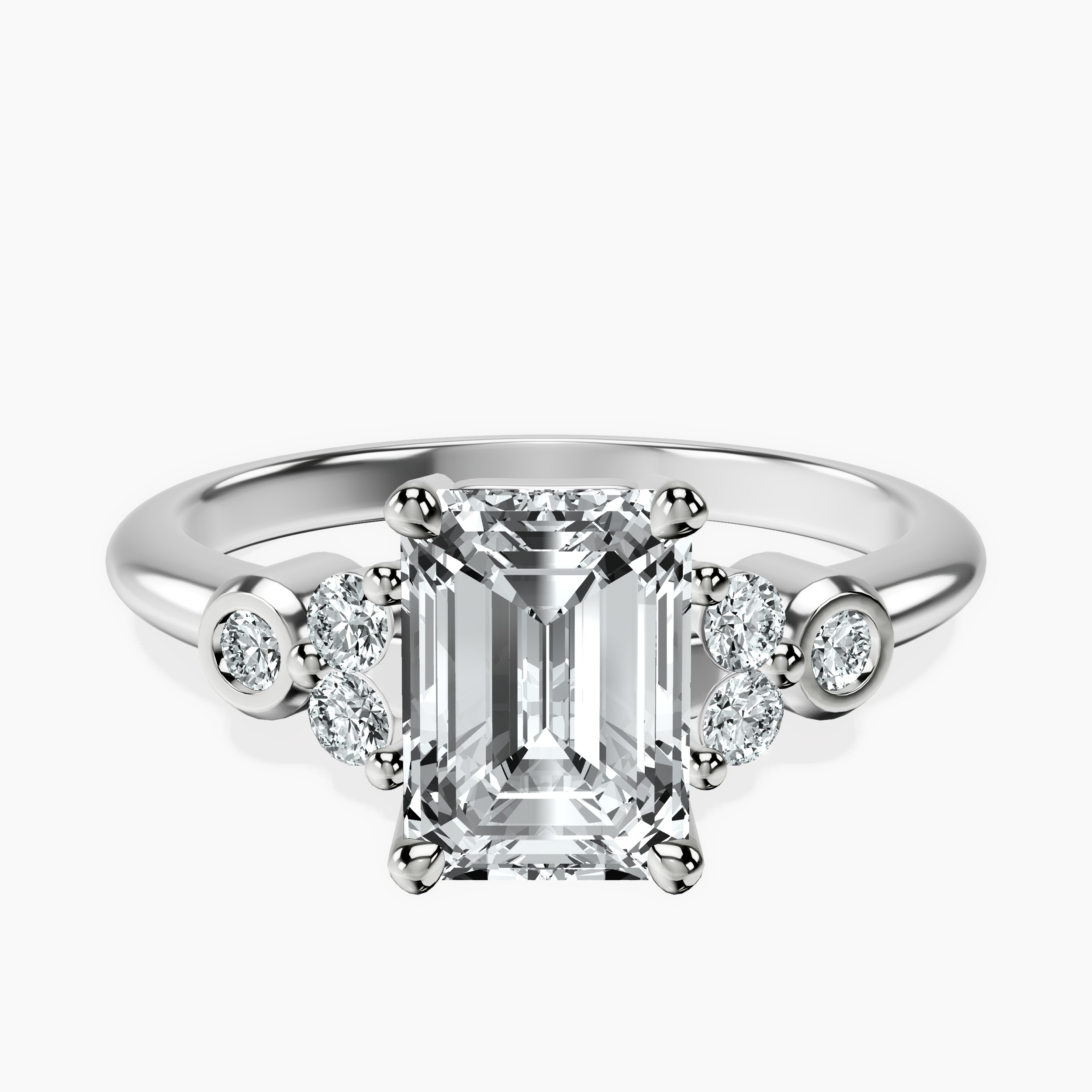 1.48 ct. emerald Amore Side Stone Ring in 10kt white gold rtr top
