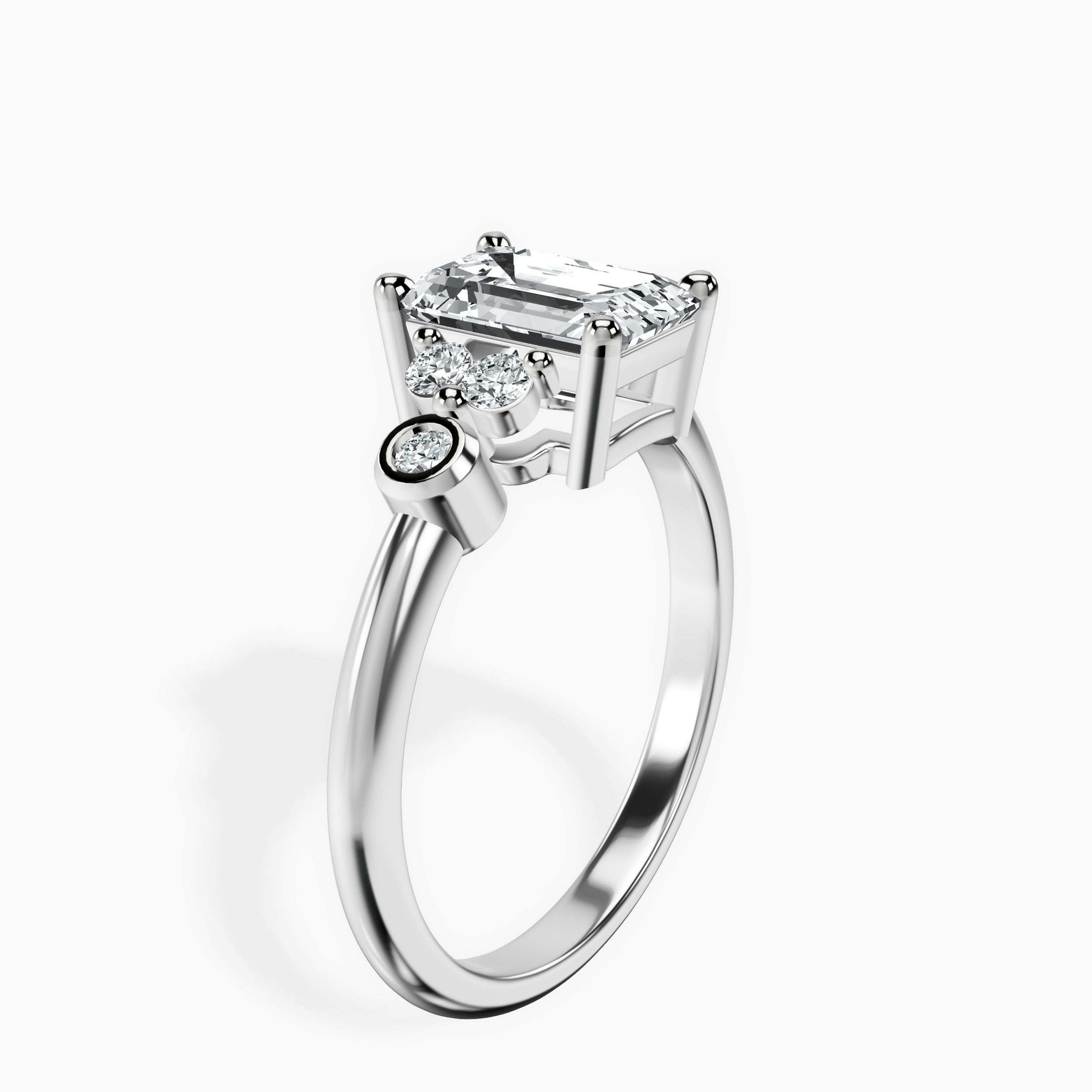 1.48 ct. emerald Amore Side Stone Ring in 10kt white gold standing product image one