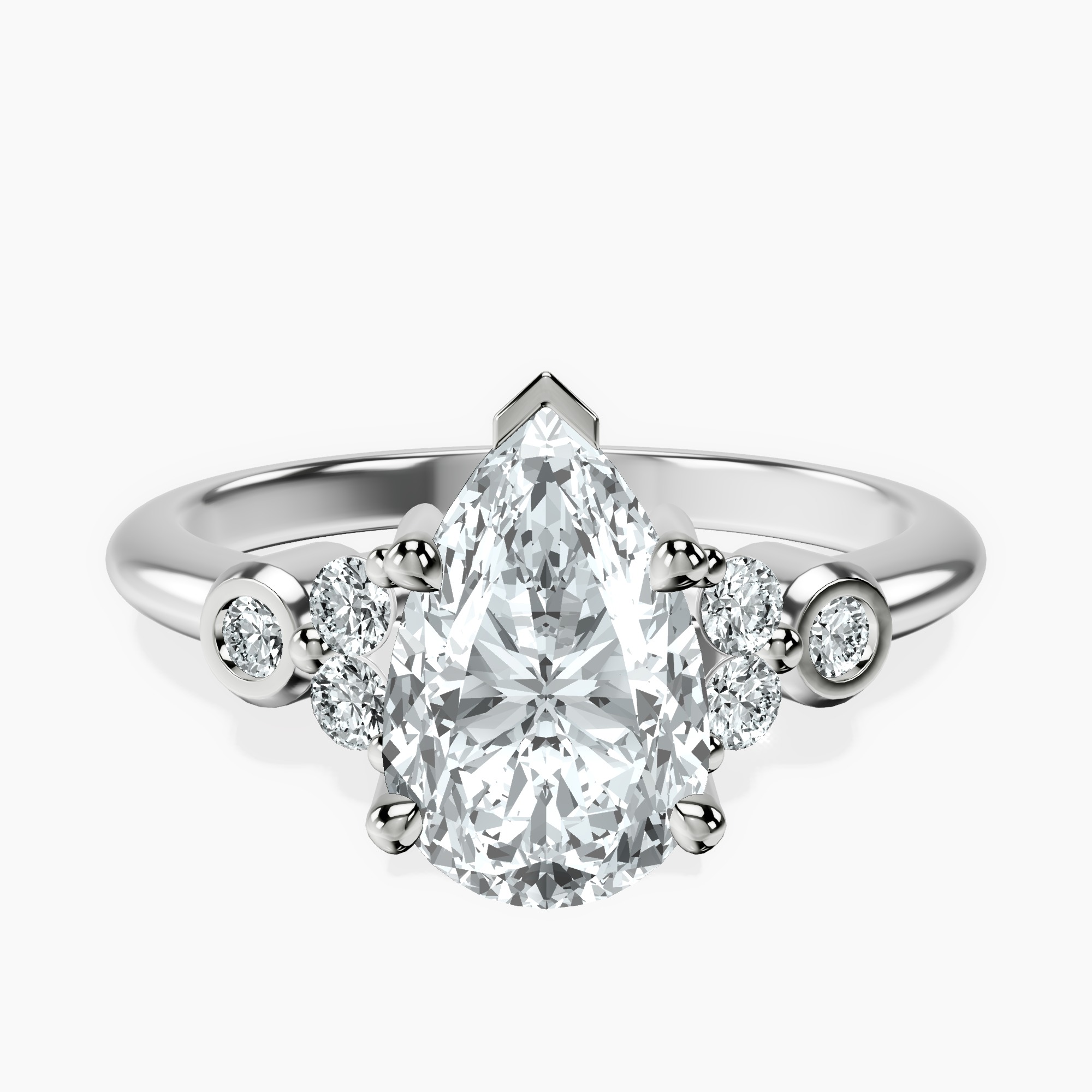 1.85 ct. pear Amore Side Stone Ring in platinum rtr top