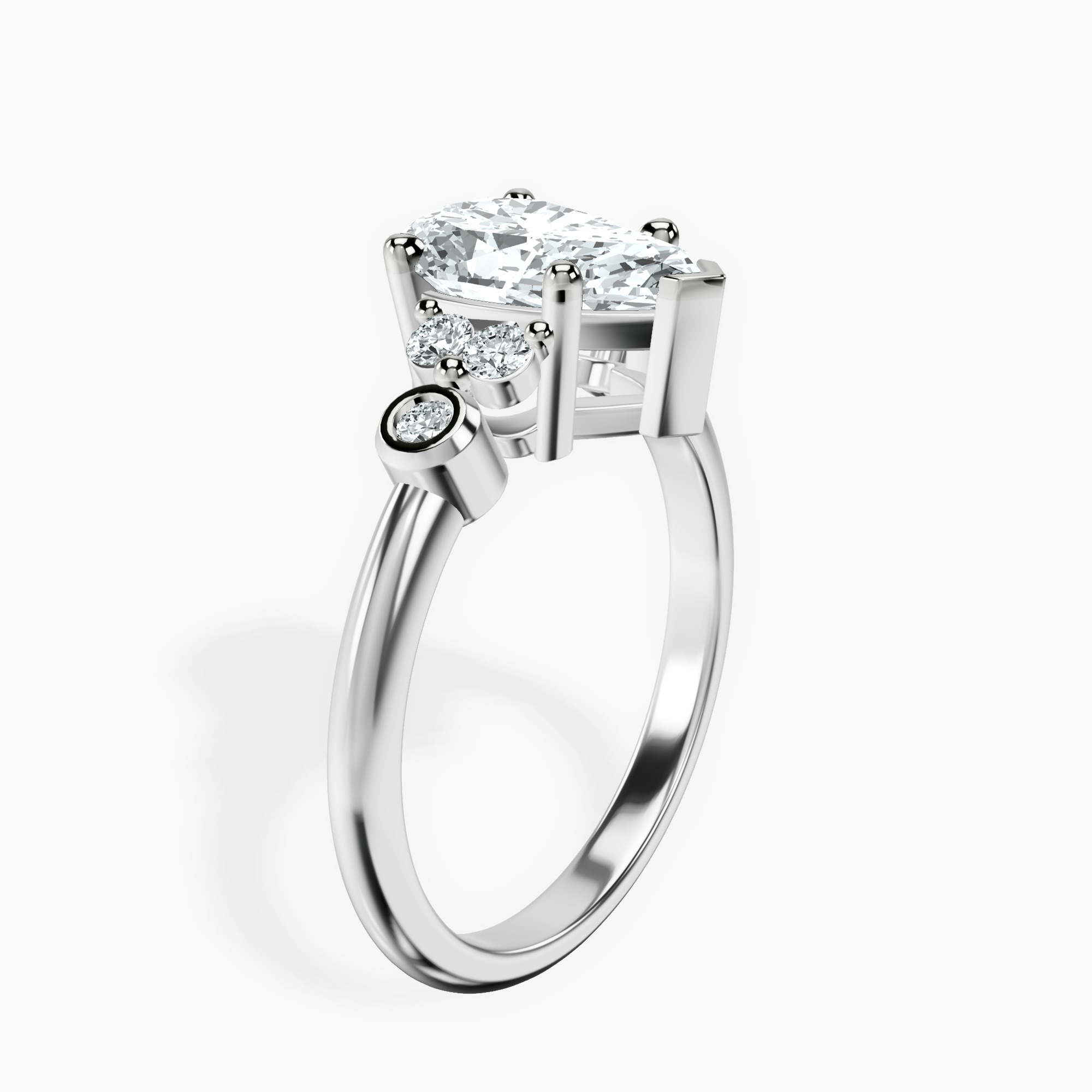 1.85 ct. pear Amore Side Stone Ring in platinum standing product image one