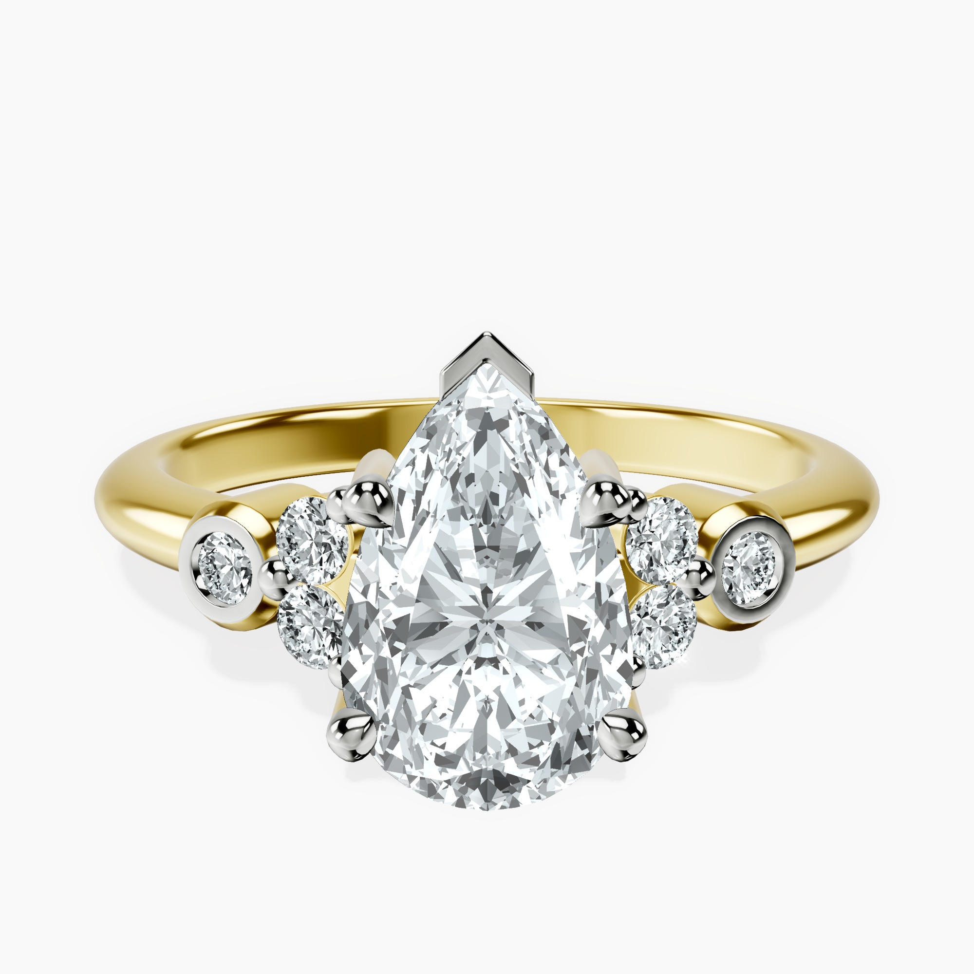 1.45 ct. pear Amore Side Stone Ring in 18kt yellow gold rtr top