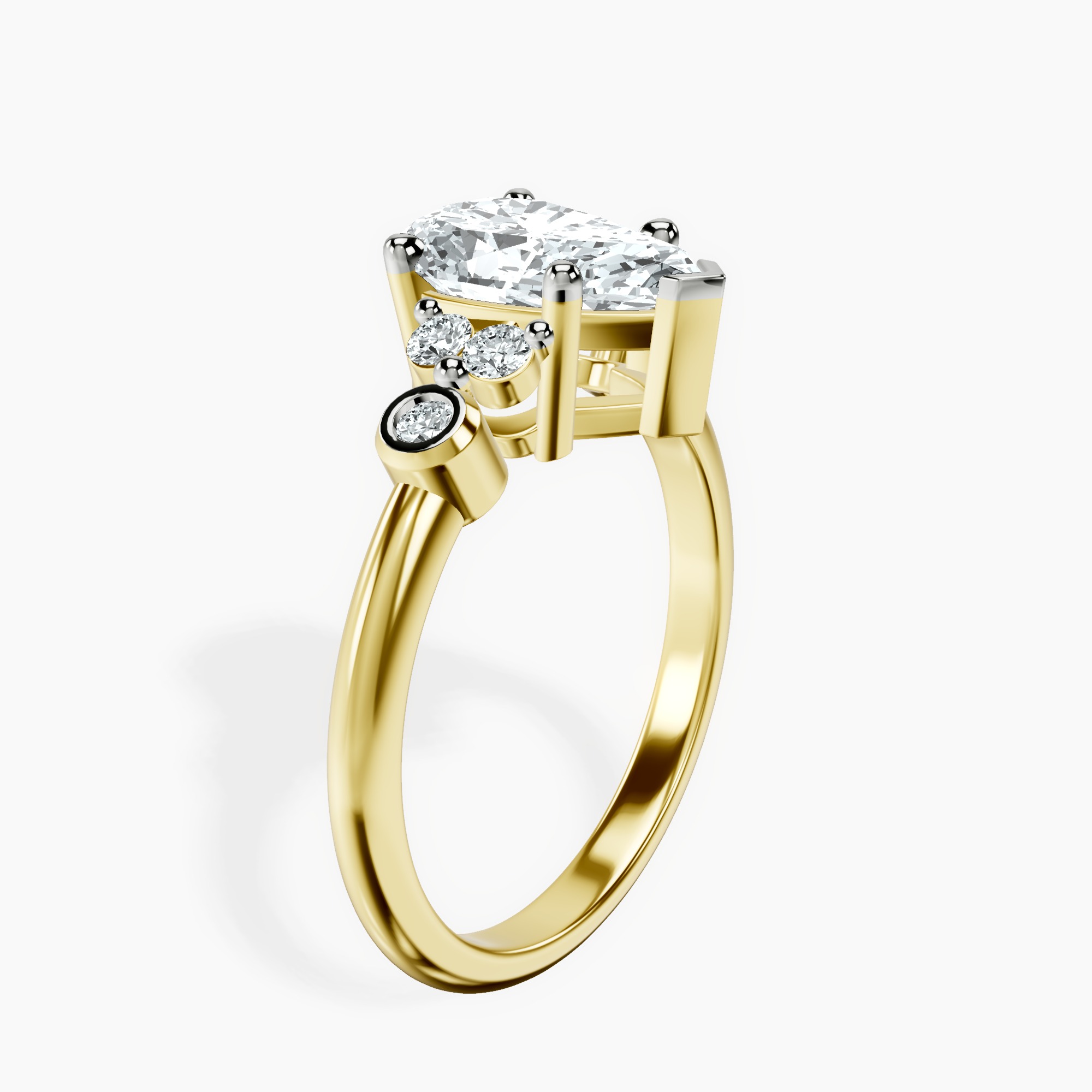 1.45 ct. pear Amore Side Stone Ring in 18kt yellow gold standing product image one