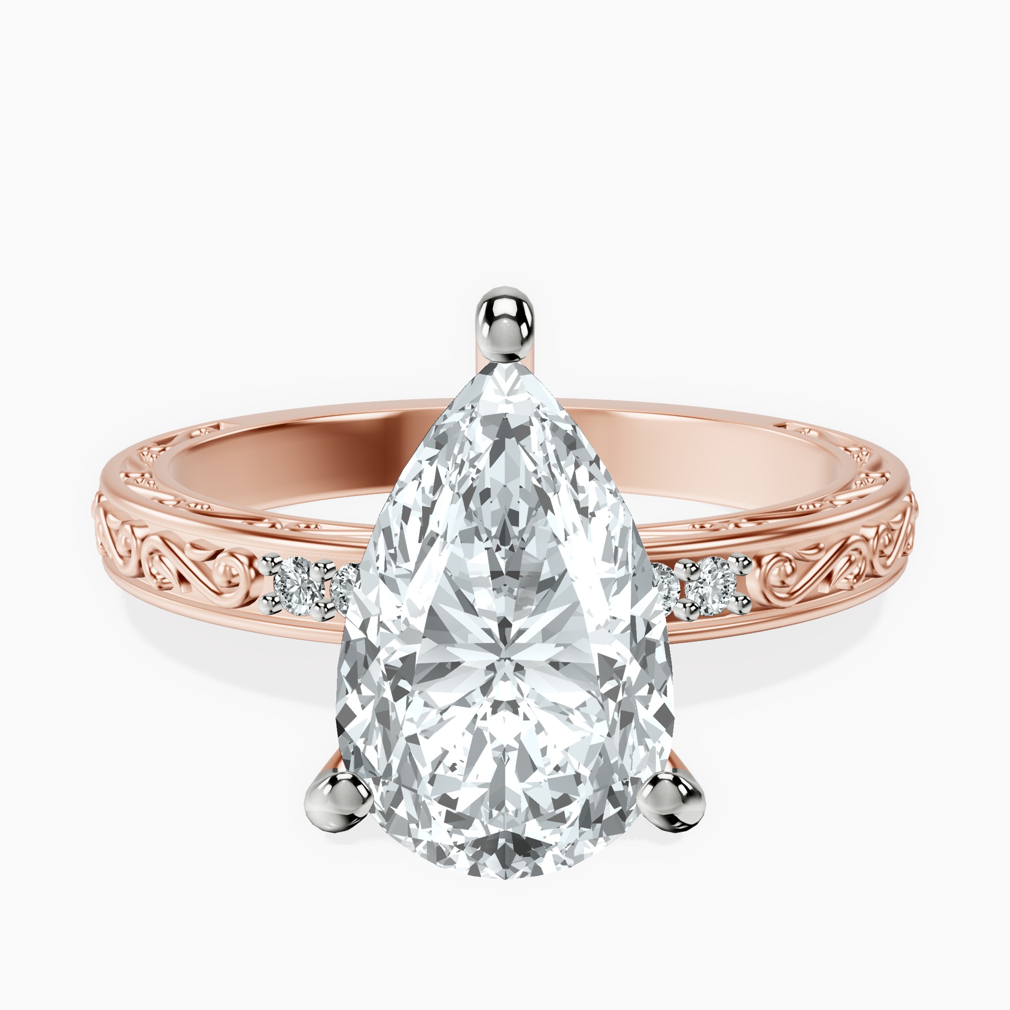 2.96 ct. pear Antique Allure Vintage Ring in 14kt rose gold rtr top