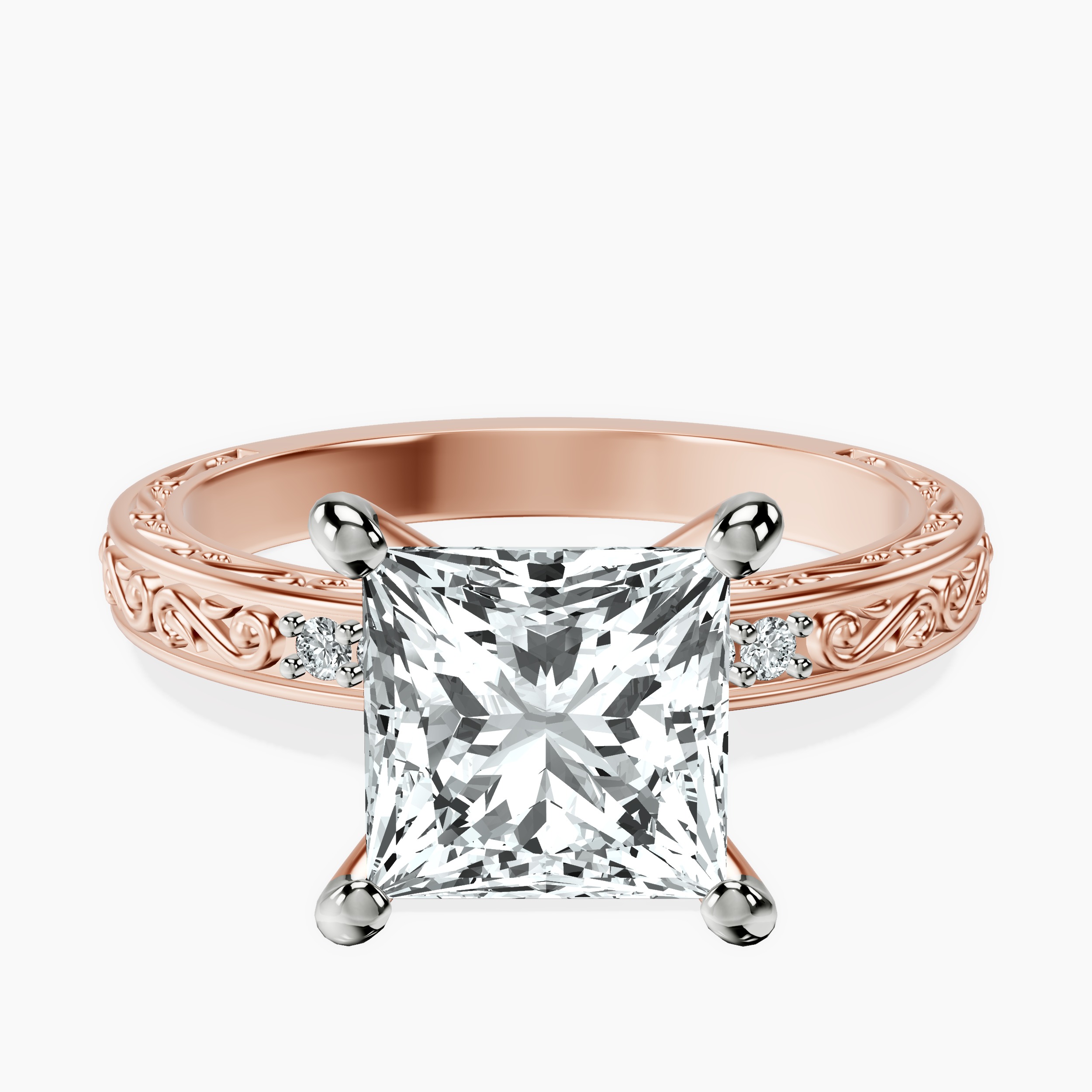 2.81 ct. princess Antique Allure Vintage Ring in 14kt rose gold rtr top