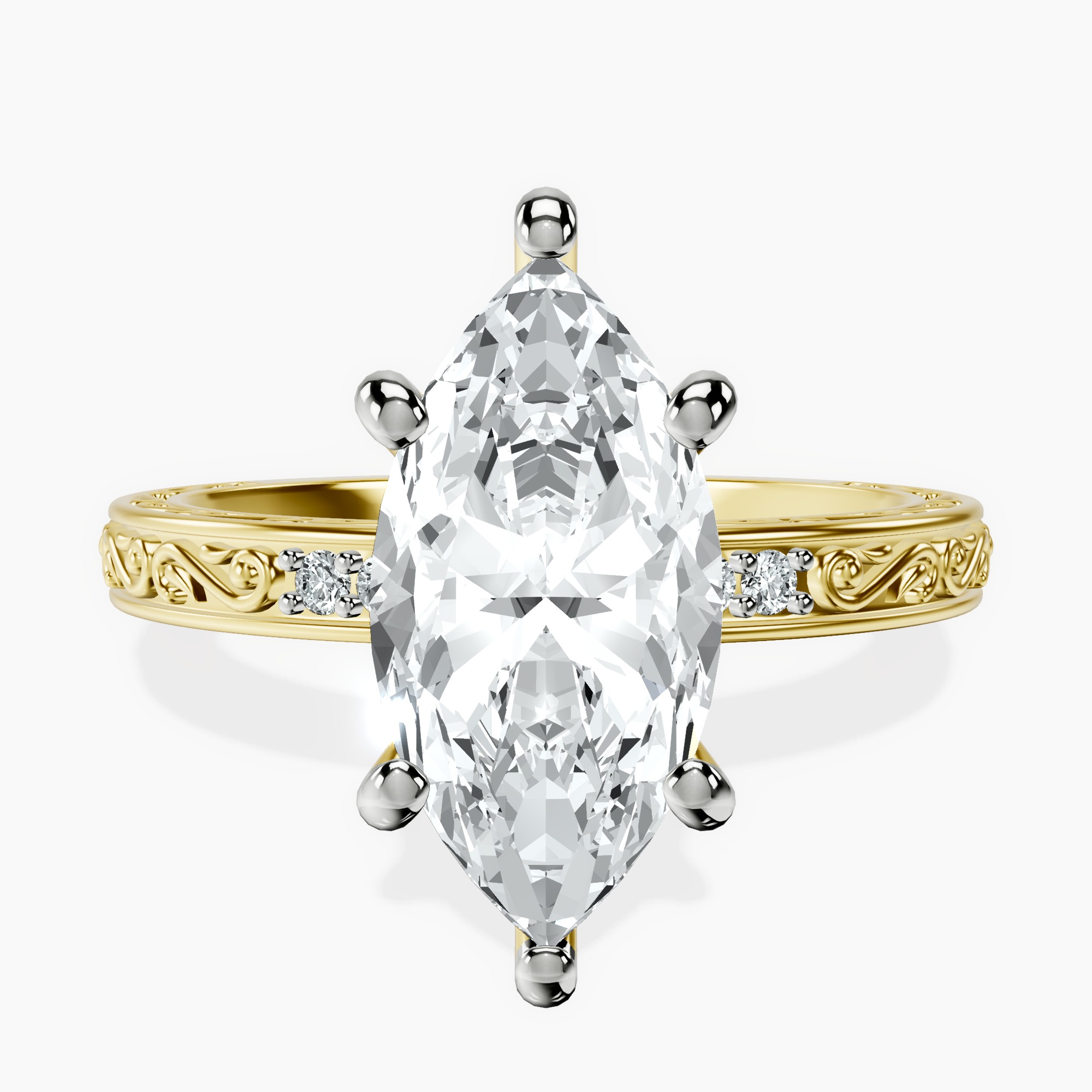 2.99 ct. marquise Antique Allure Vintage Ring in 10kt yellow gold rtr top