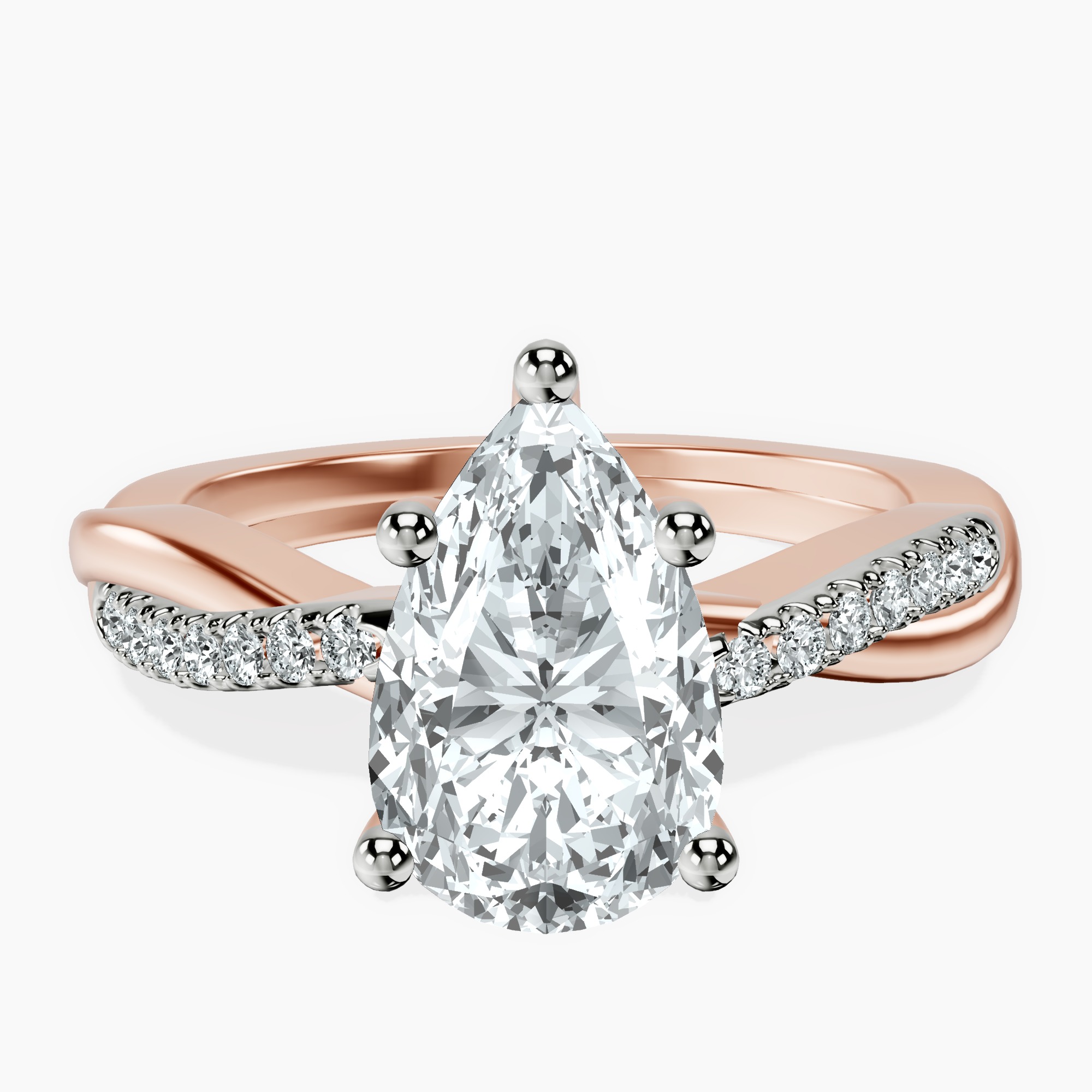 2.96 ct. pear Twisted Vine Ring in 14kt rose gold rtr top