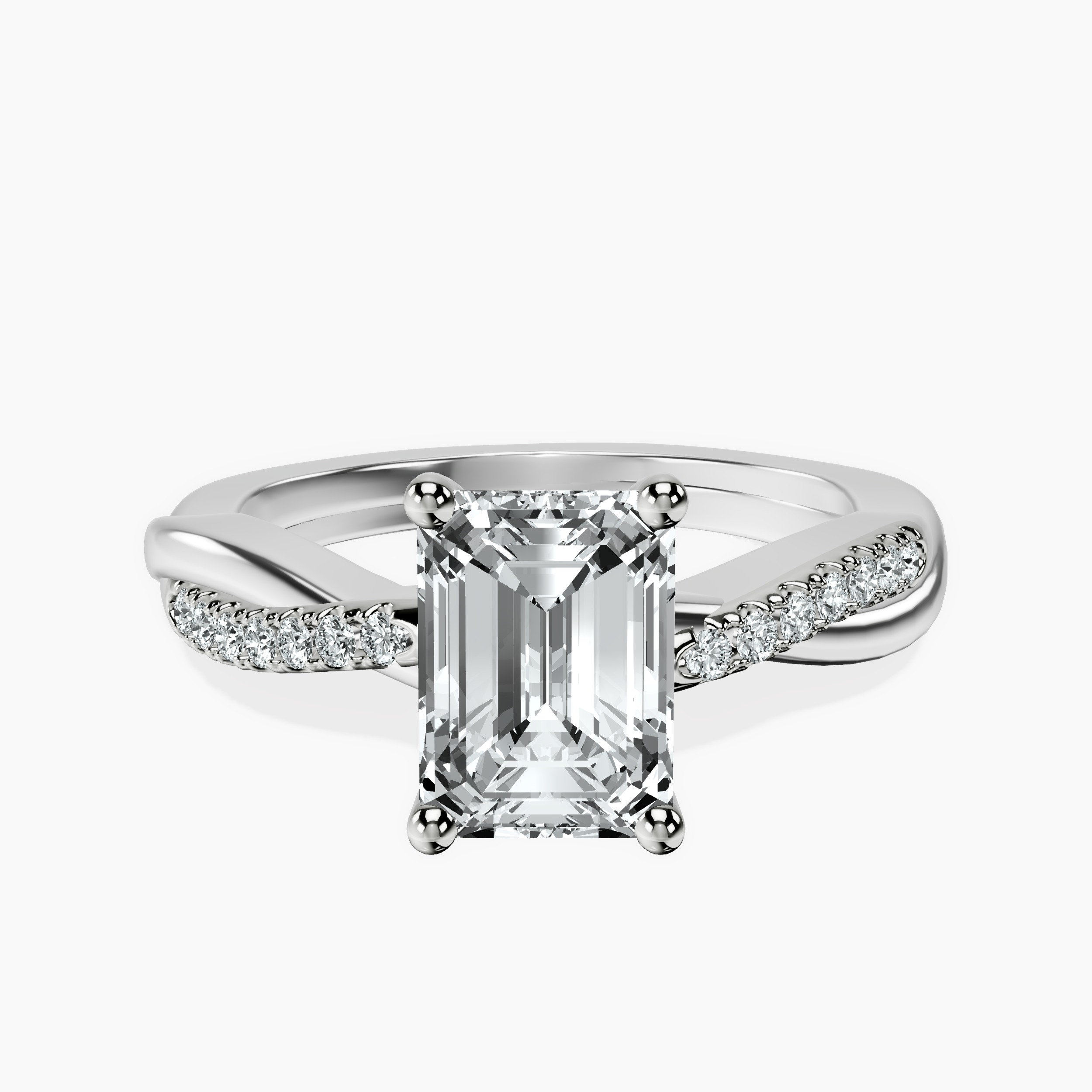 1.48 ct. emerald Twisted Vine Ring in 18kt white gold rtr top