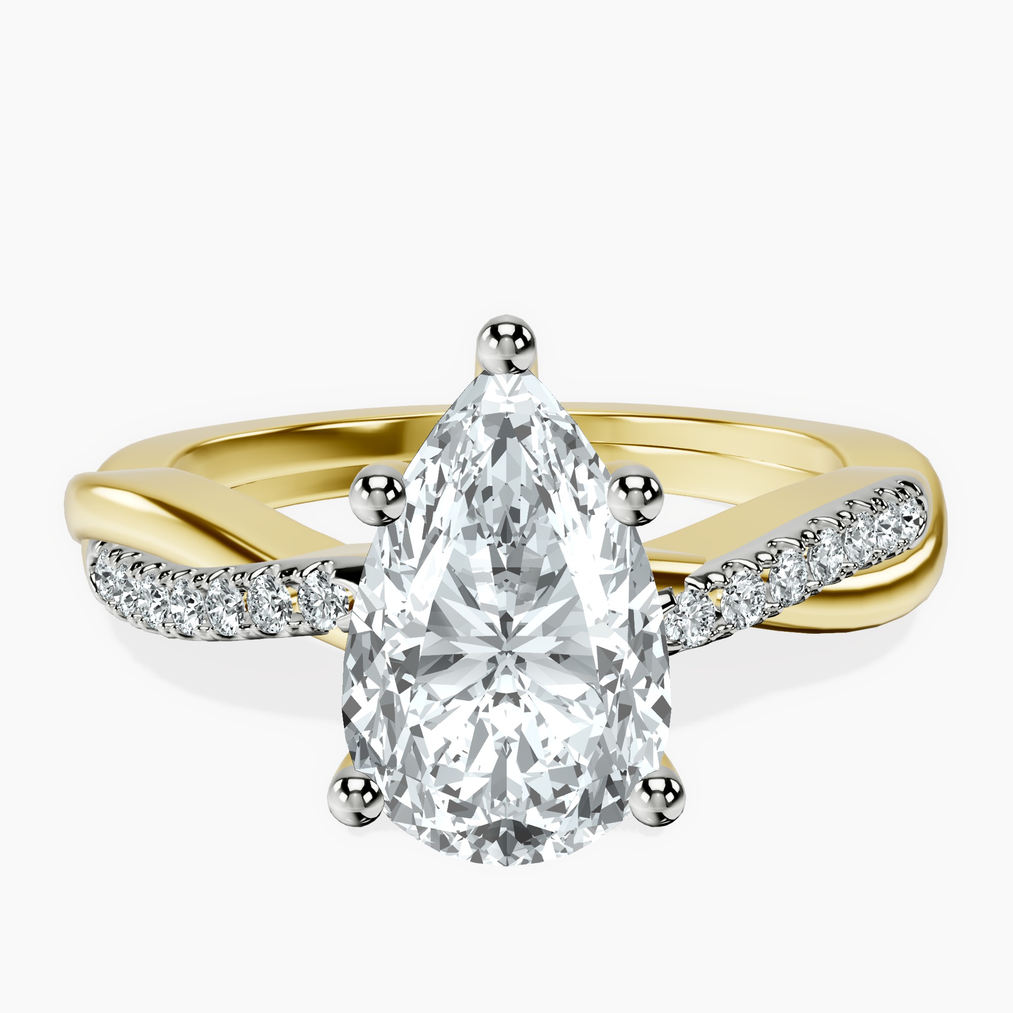 2.96 ct. pear Twisted Vine Ring in 18kt yellow gold rtr top