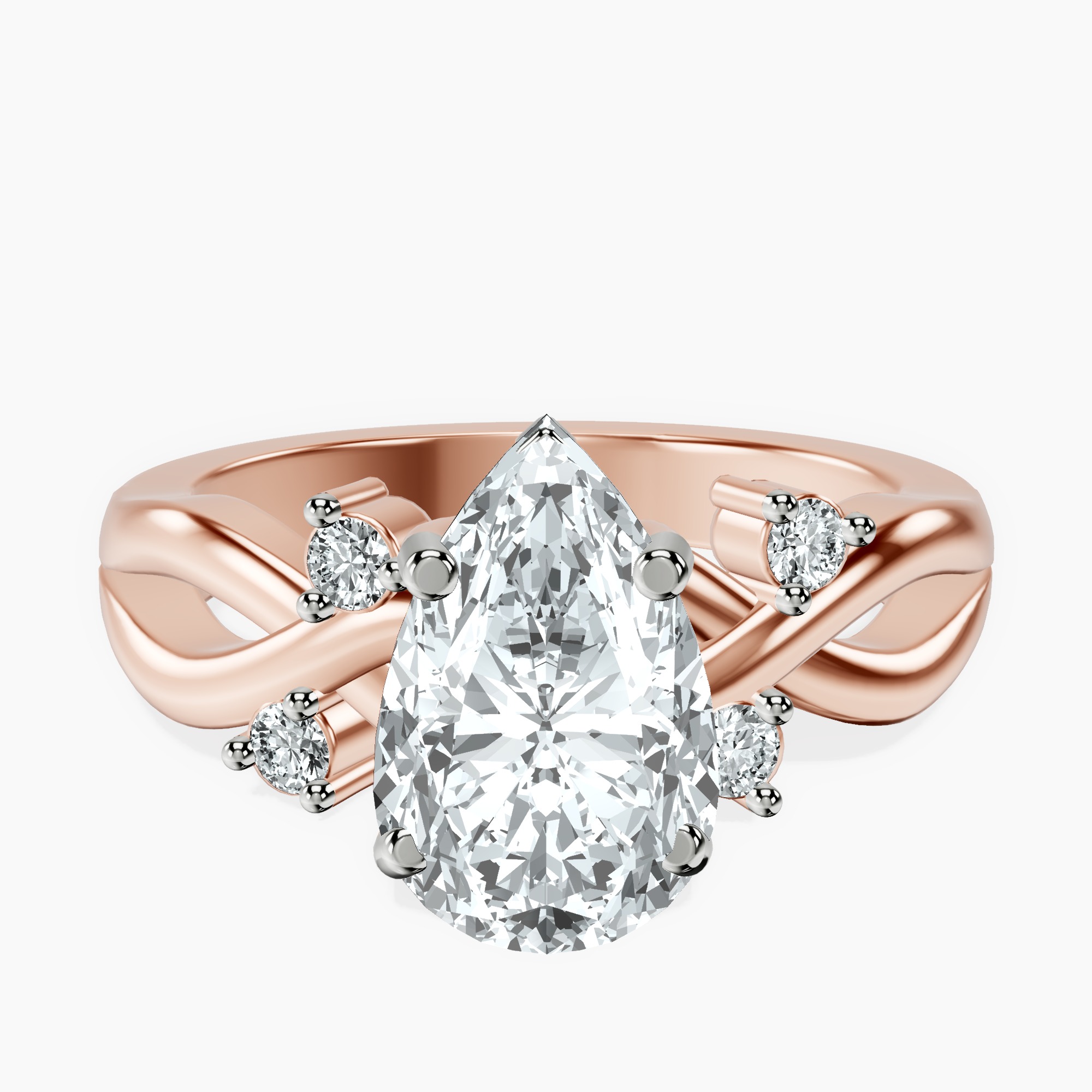 1.34 ct. pear Twisted Blossom Ring in 14kt rose gold rtr top