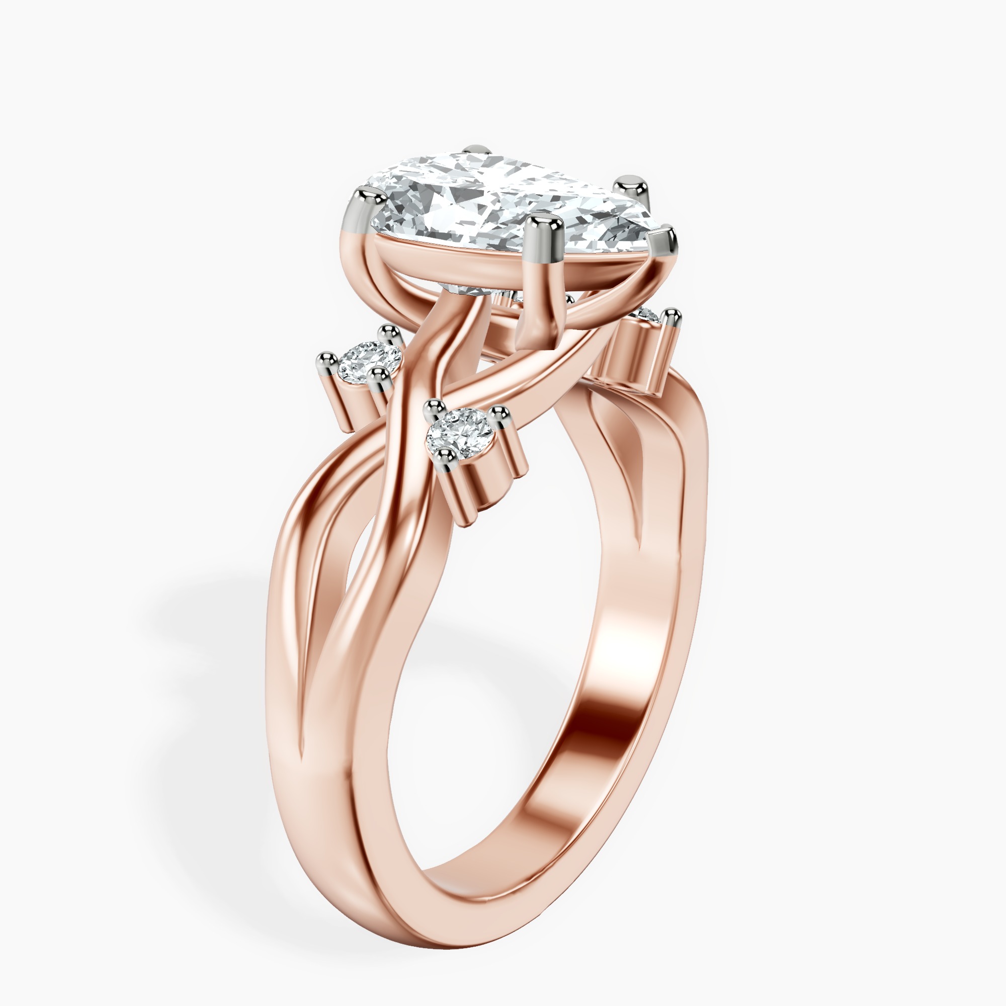 1.34 ct. pear Twisted Blossom Ring in 14kt rose gold standing product image one