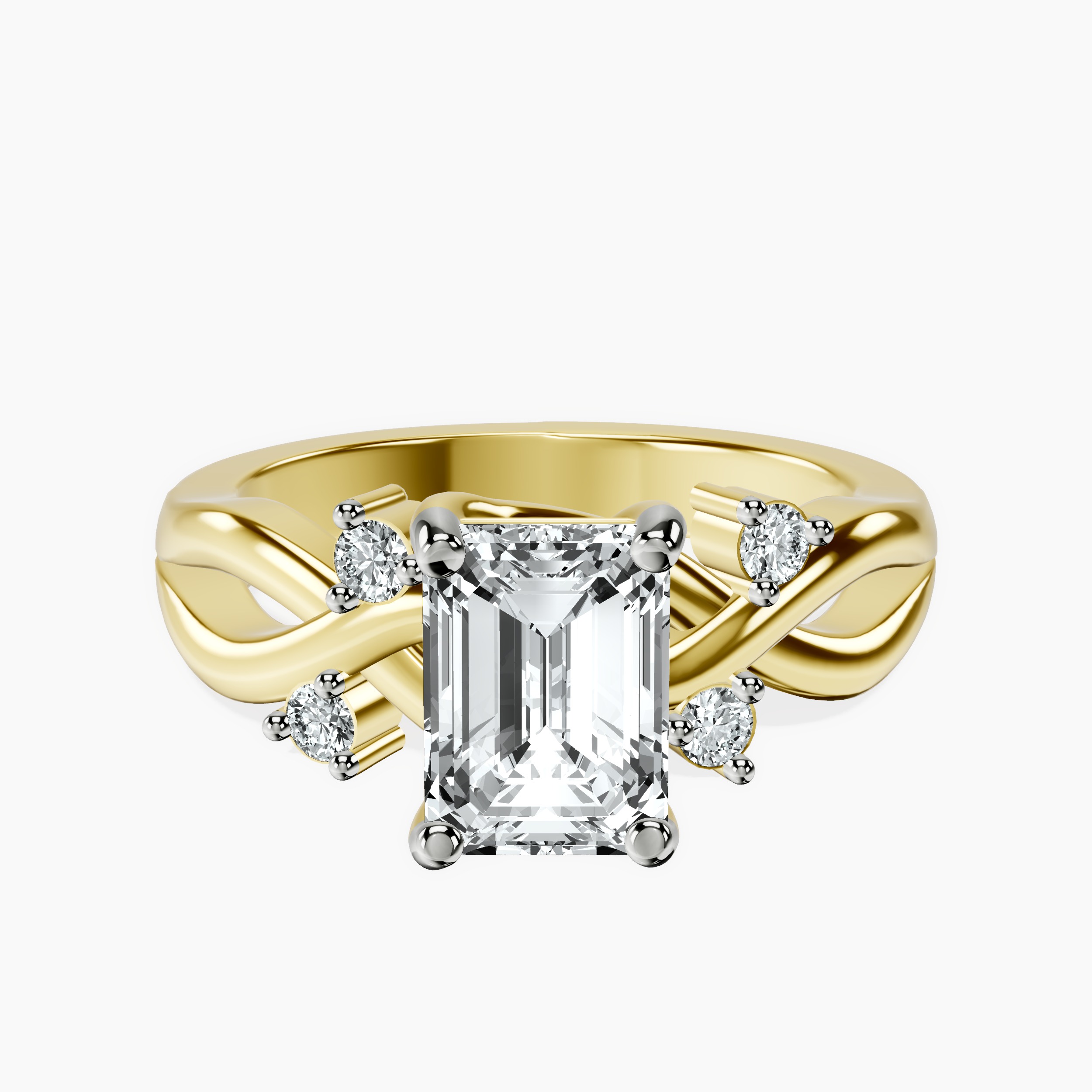 1.48 ct. emerald Twisted Blossom Ring in 10kt yellow gold rtr top