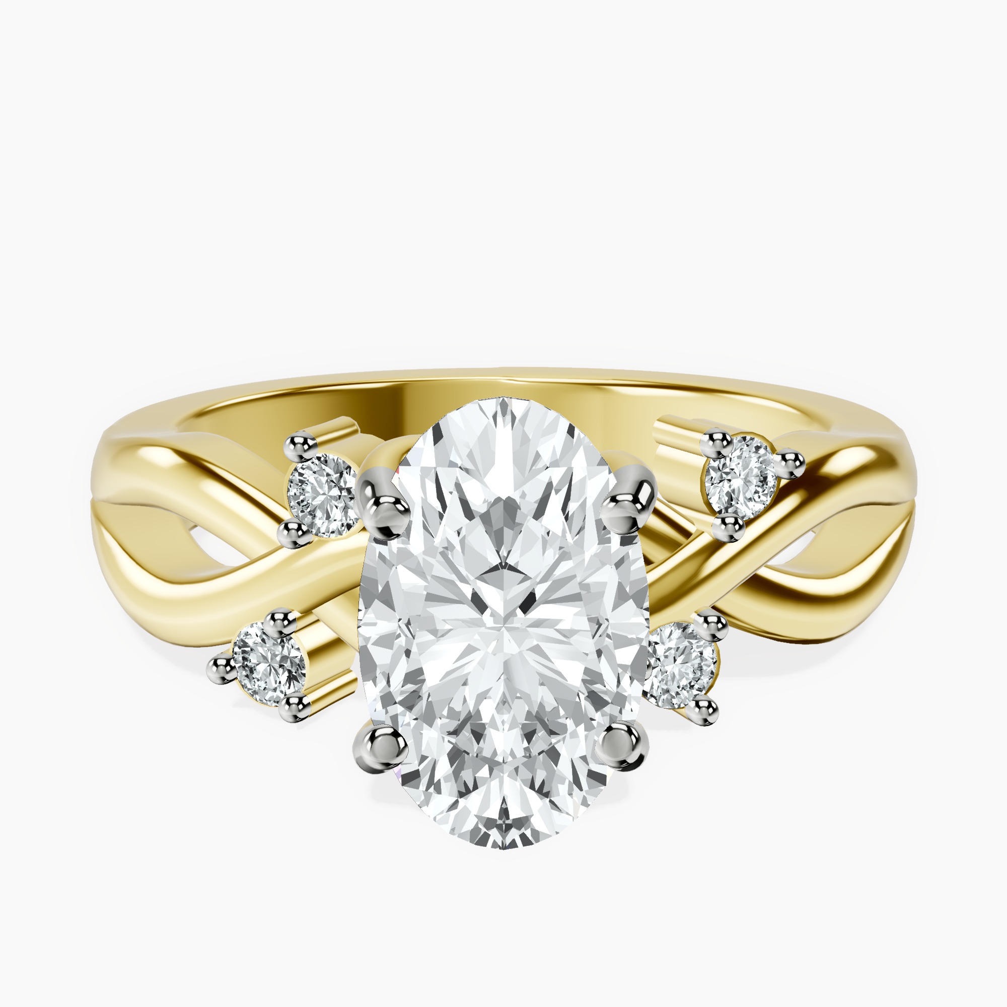 2.40 ct. oval Twisted Blossom Ring in 10kt yellow gold rtr top