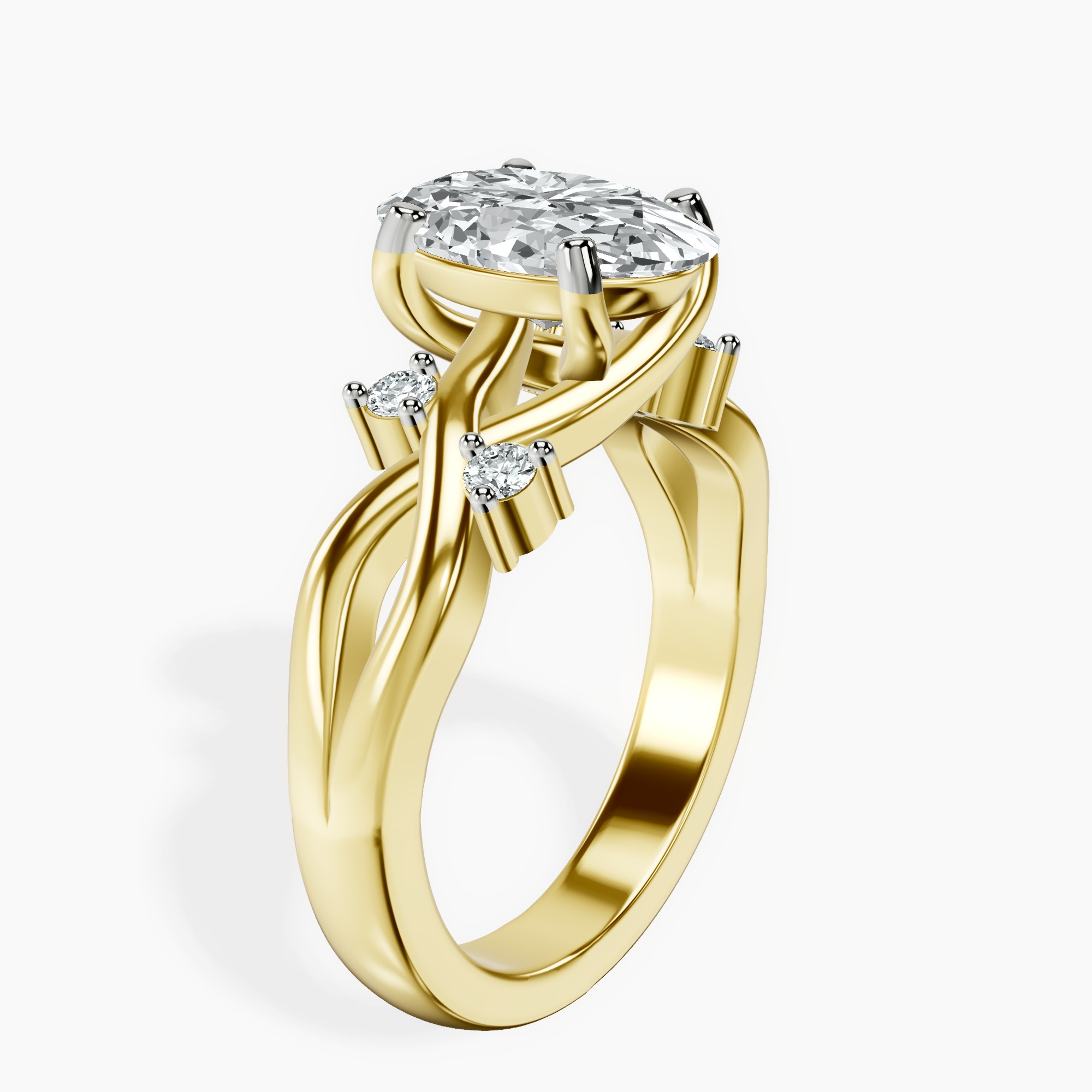 2.40 ct. oval Twisted Blossom Ring in 10kt yellow gold standing product image one