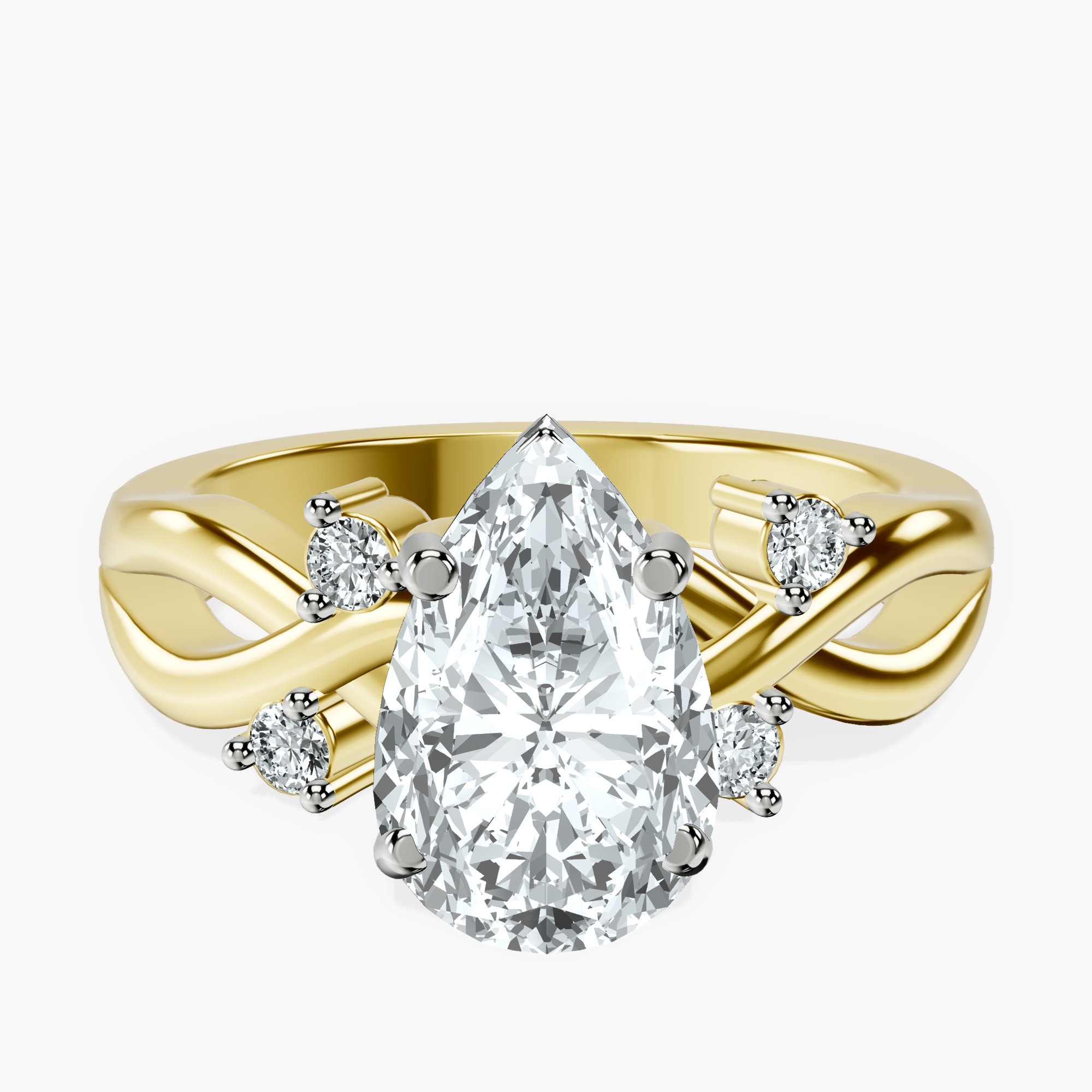 2.59 ct. pear Twisted Blossom Ring in 10kt yellow gold rtr top