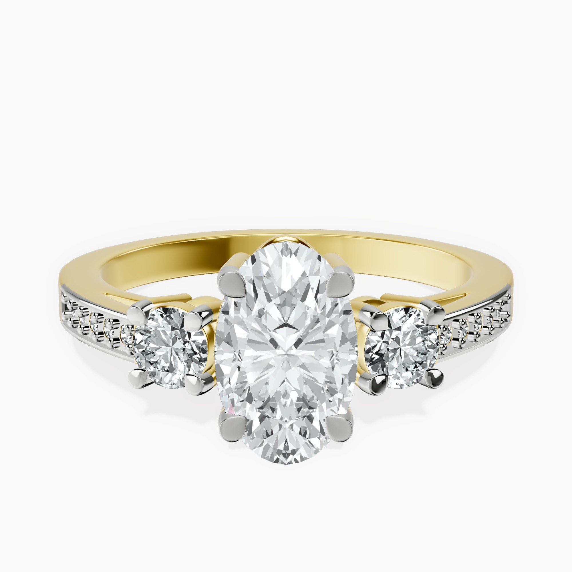 2.40 ct. oval Trilogy Three Stone Ring in 14kt yellow gold rtr top