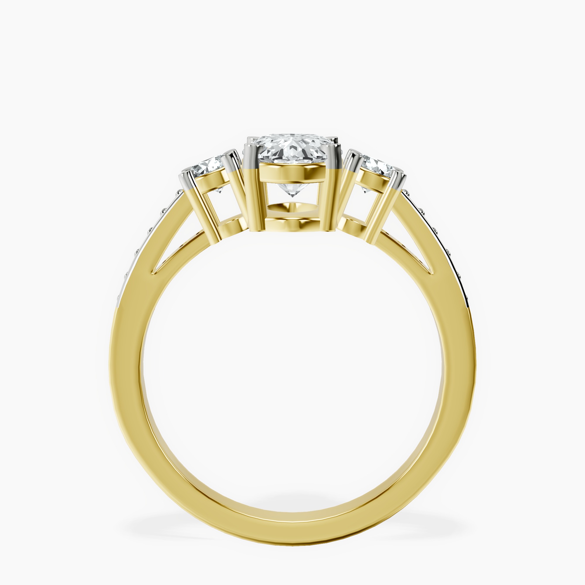 2.40 ct. oval Trilogy Three Stone Ring in 14kt yellow gold side right image one