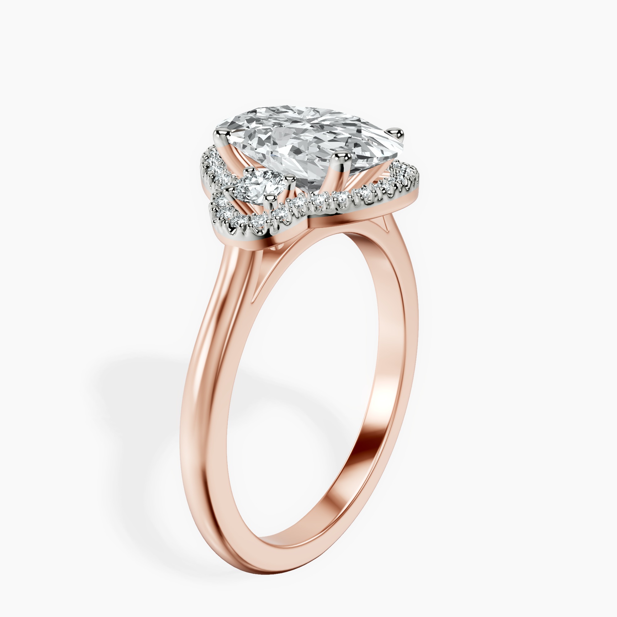 2.40 ct. oval Swirl Halo Ring in 18kt rose gold standing product image one