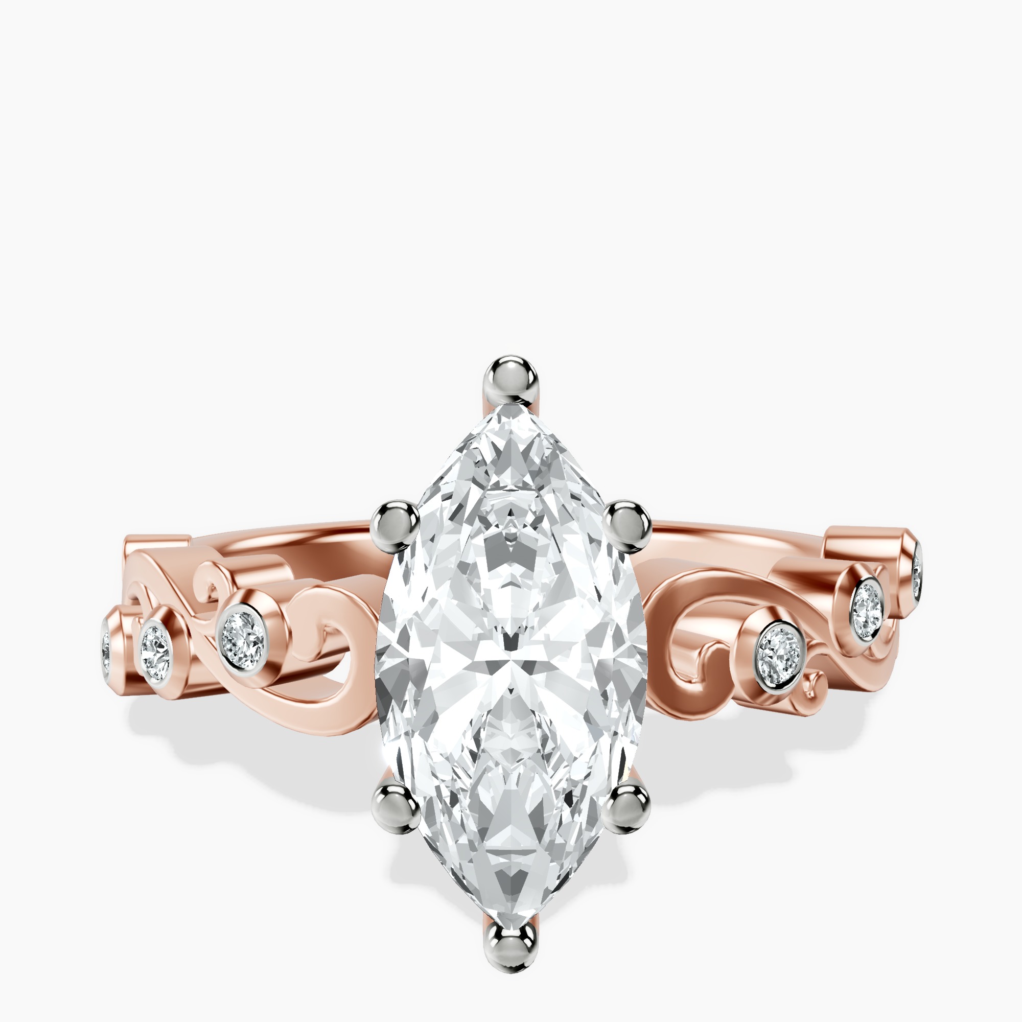 2.73 ct. marquise Catrina Cutwork Ring in 14kt rose gold rtr top