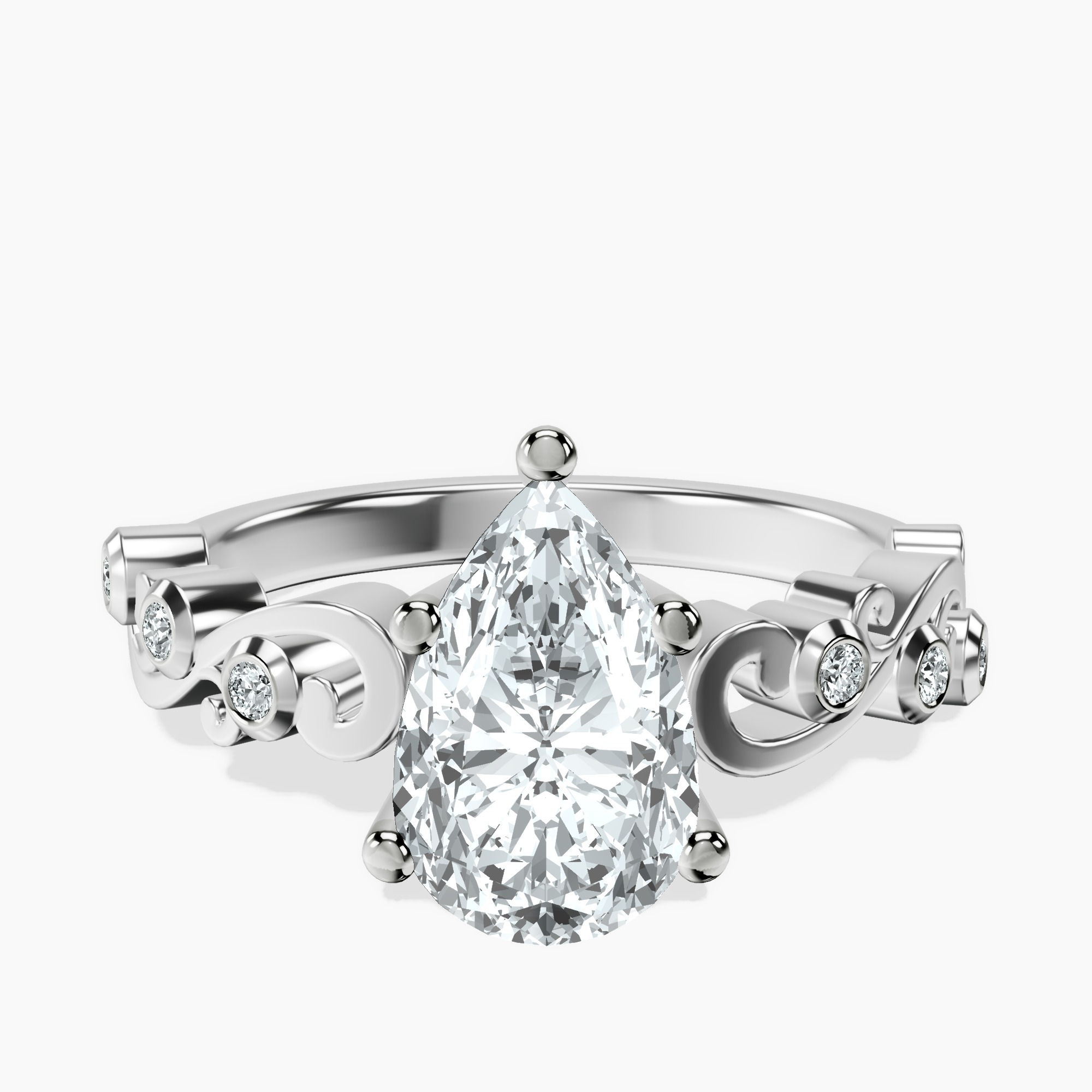 2.96 ct. pear Catrina Cutwork Ring in 14kt white gold rtr top