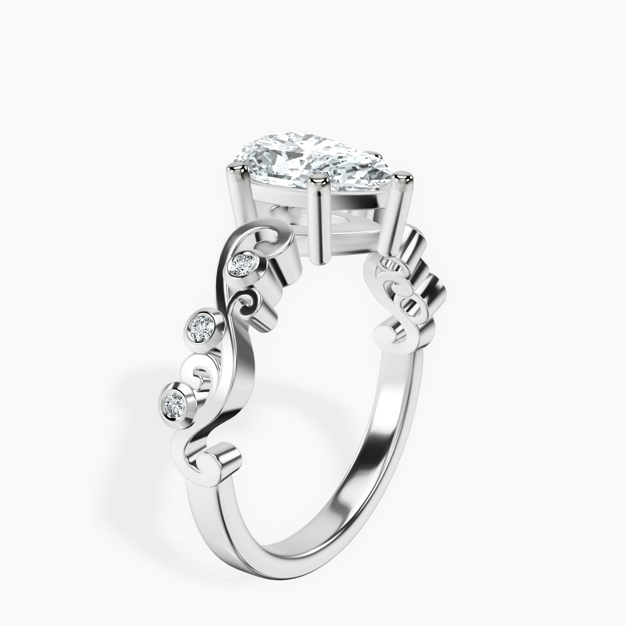 2.96 ct. pear Catrina Cutwork Ring in 14kt white gold standing product image one