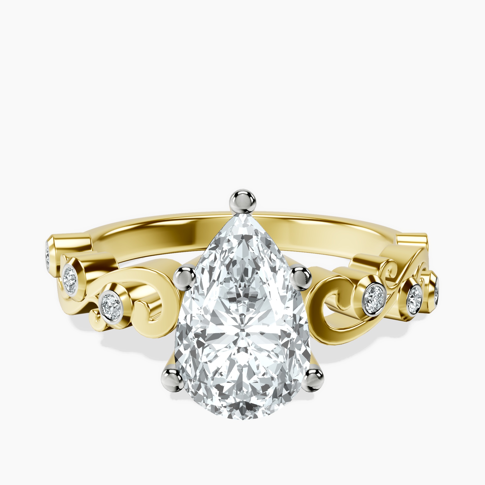 2.96 ct. pear Catrina Cutwork Ring in 10kt yellow gold rtr top