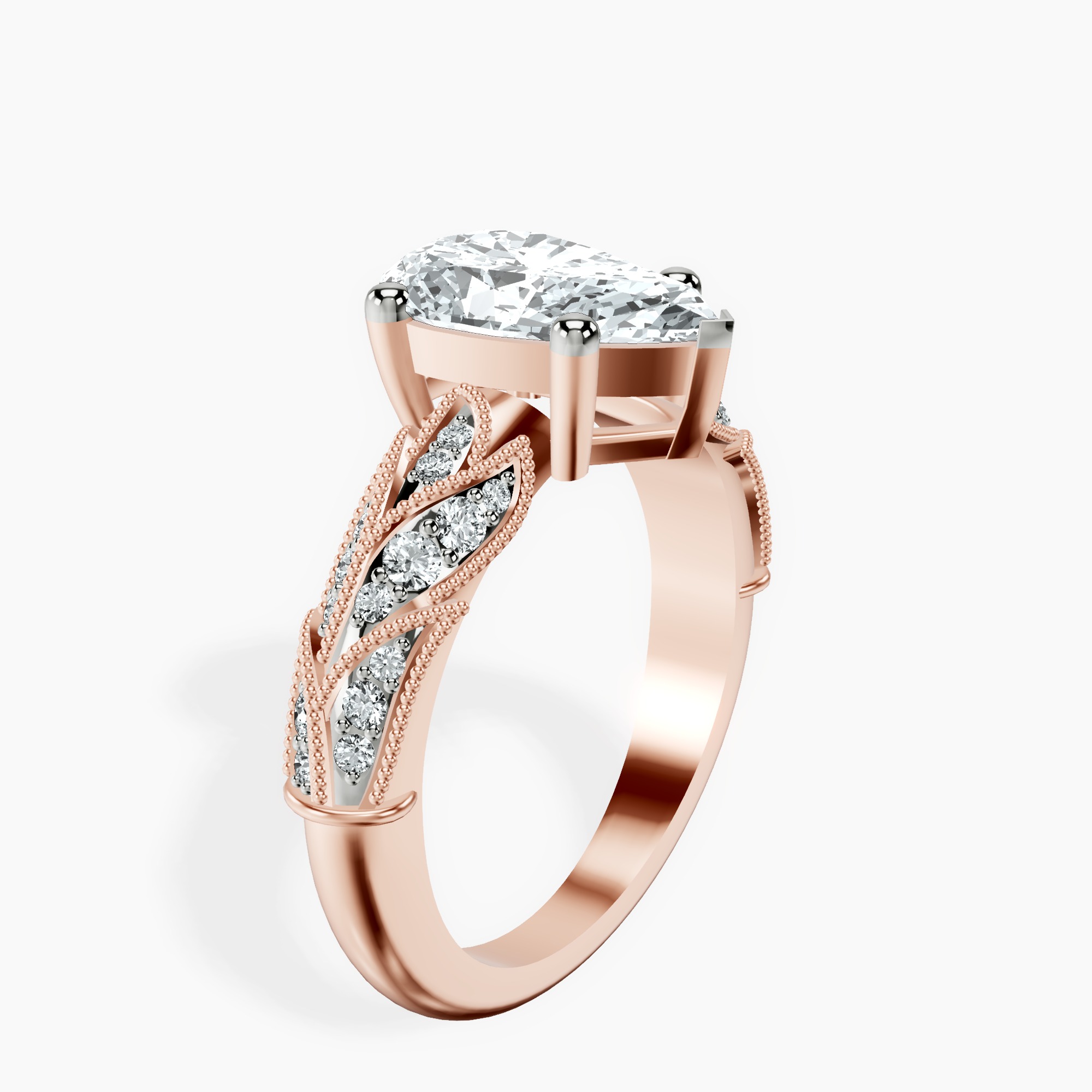 1.85 ct. pear Vintage Willow Ring in 10kt rose gold standing product image one