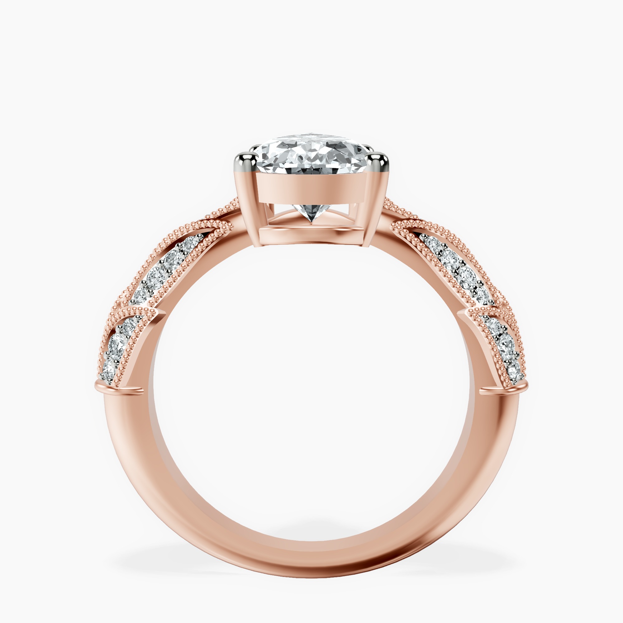 1.85 ct. pear Vintage Willow Ring in 10kt rose gold side right image one