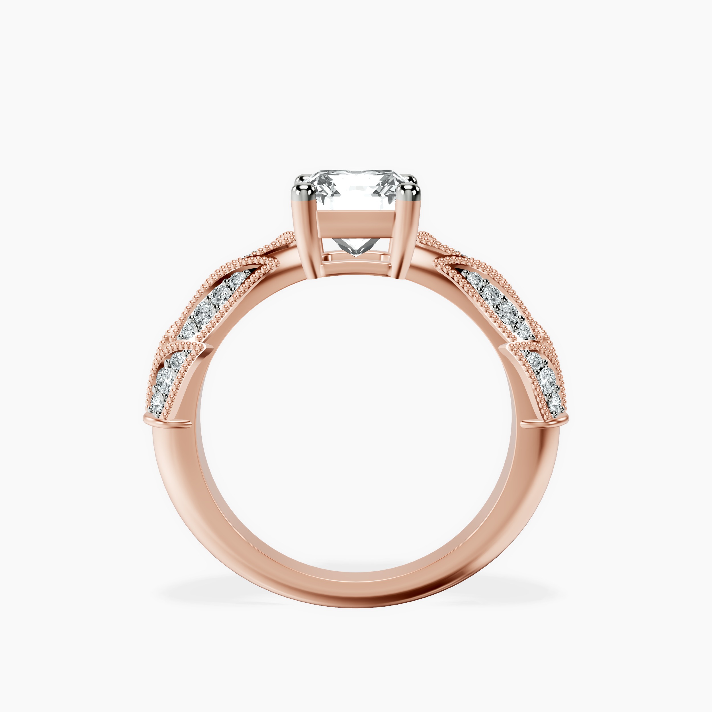 2.94 ct. radiant Vintage Willow Ring in 10kt rose gold side right image one