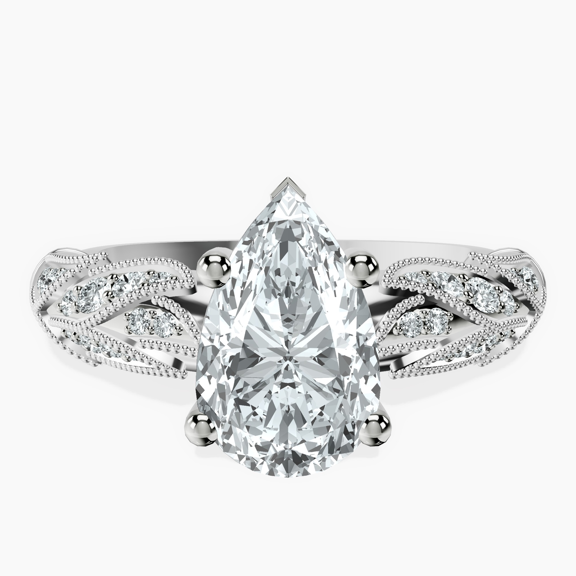 1.48 ct. pear Vintage Willow Ring in 14kt white gold rtr top
