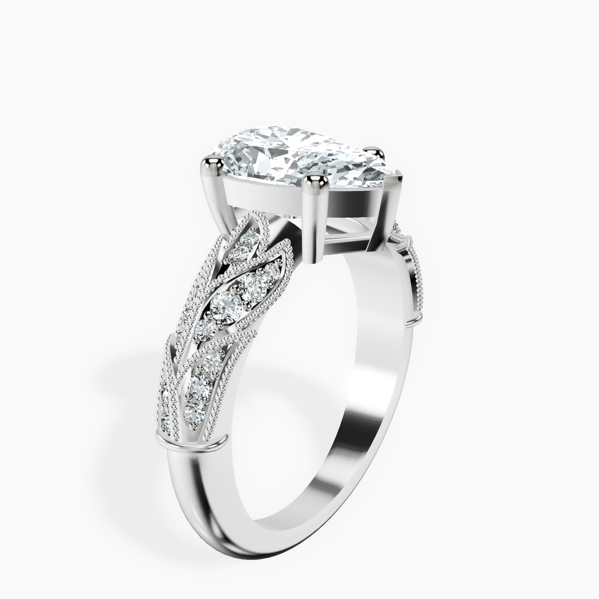1.48 ct. pear Vintage Willow Ring in 14kt white gold standing product image one