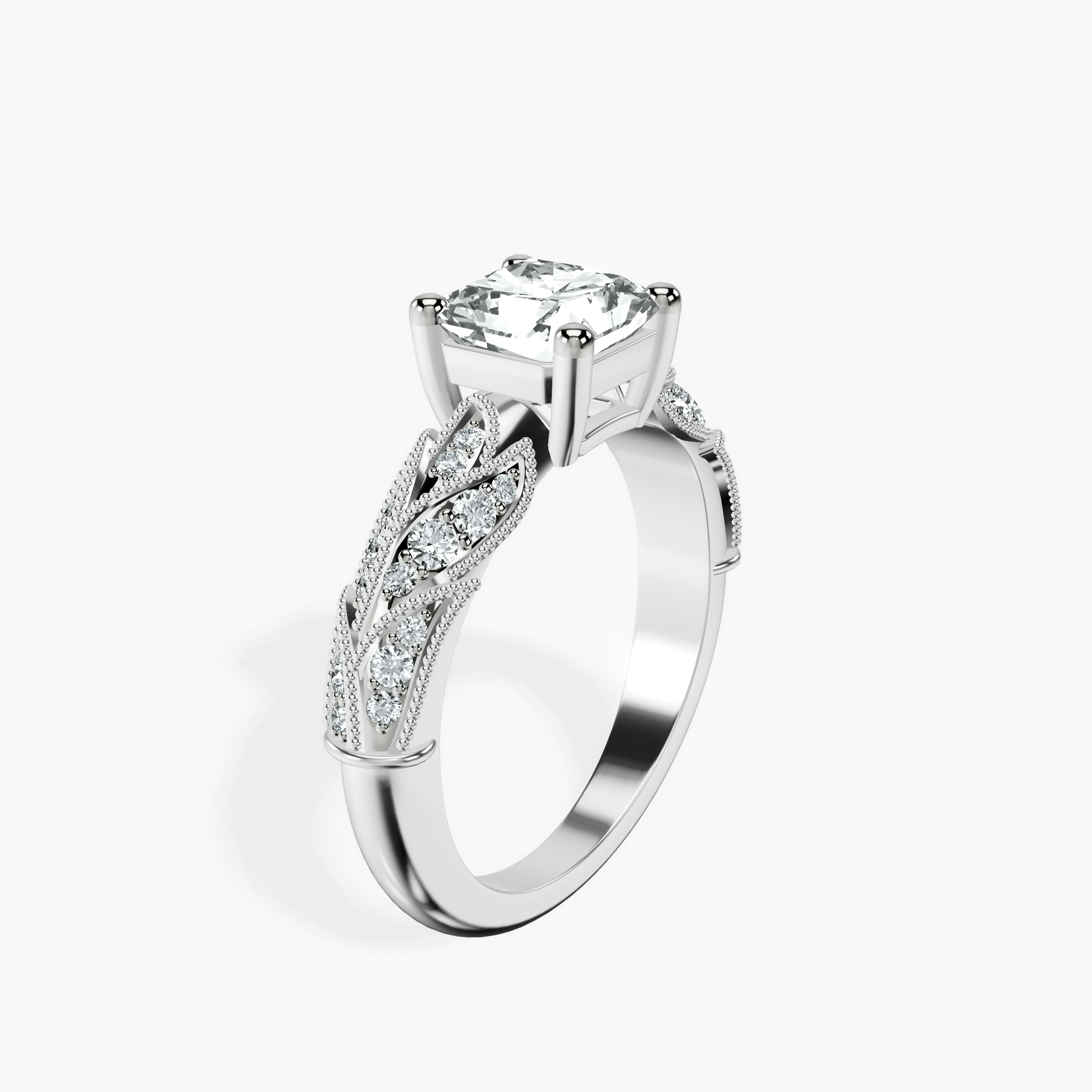 2.94 ct. radiant Vintage Willow Ring in 14kt white gold standing product image one