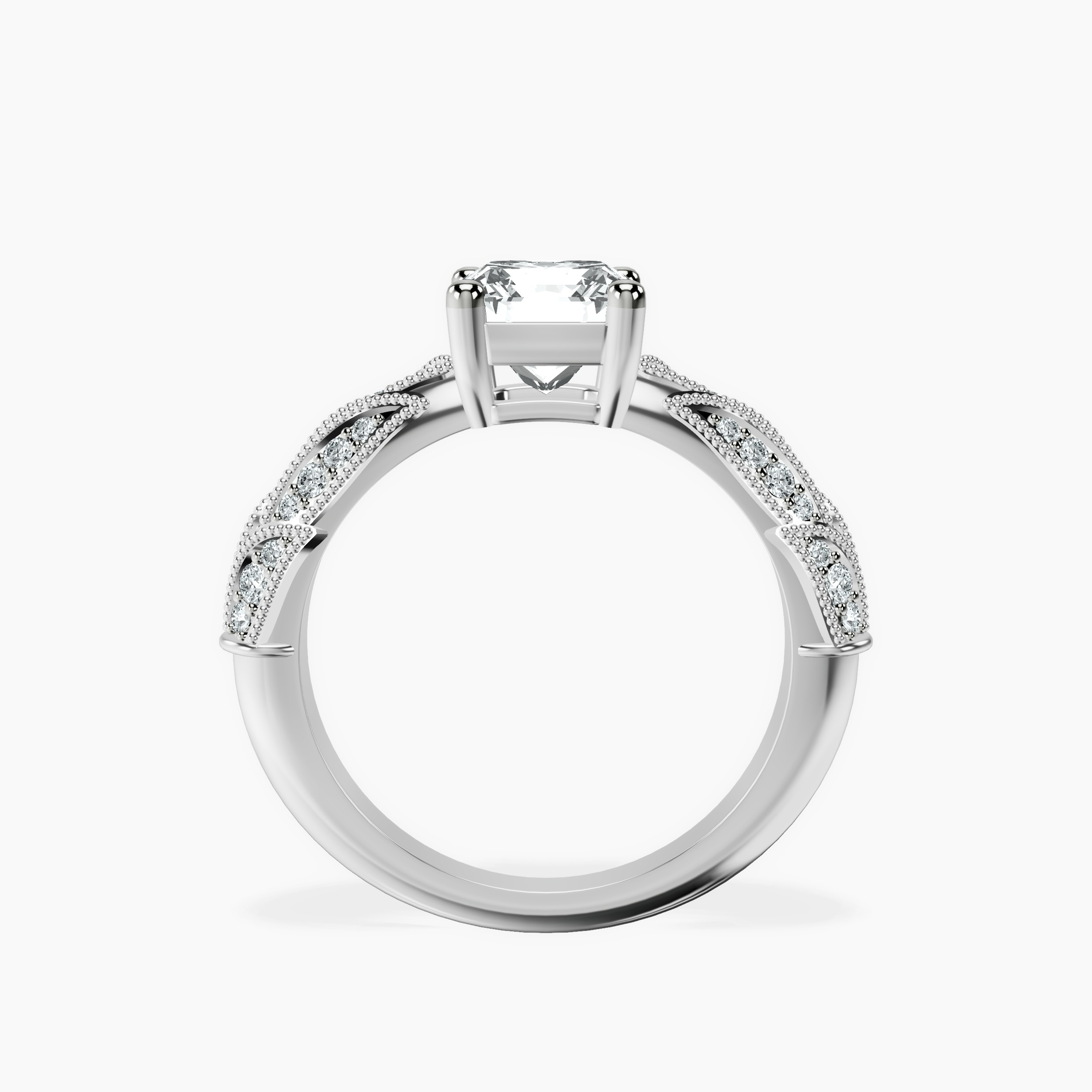 2.94 ct. radiant Vintage Willow Ring in 14kt white gold side right image one