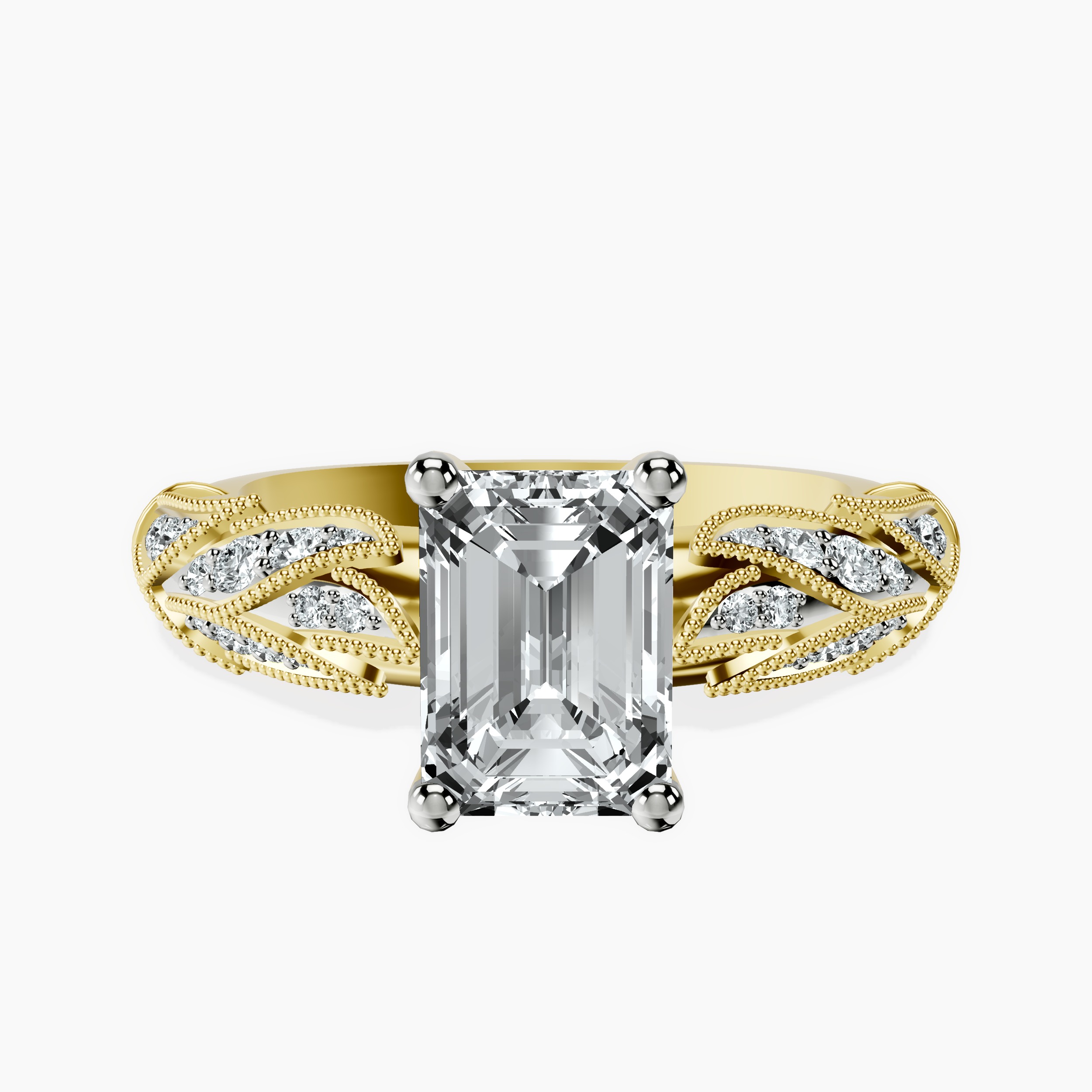 1.48 ct. emerald Vintage Willow Ring in 14kt yellow gold rtr top