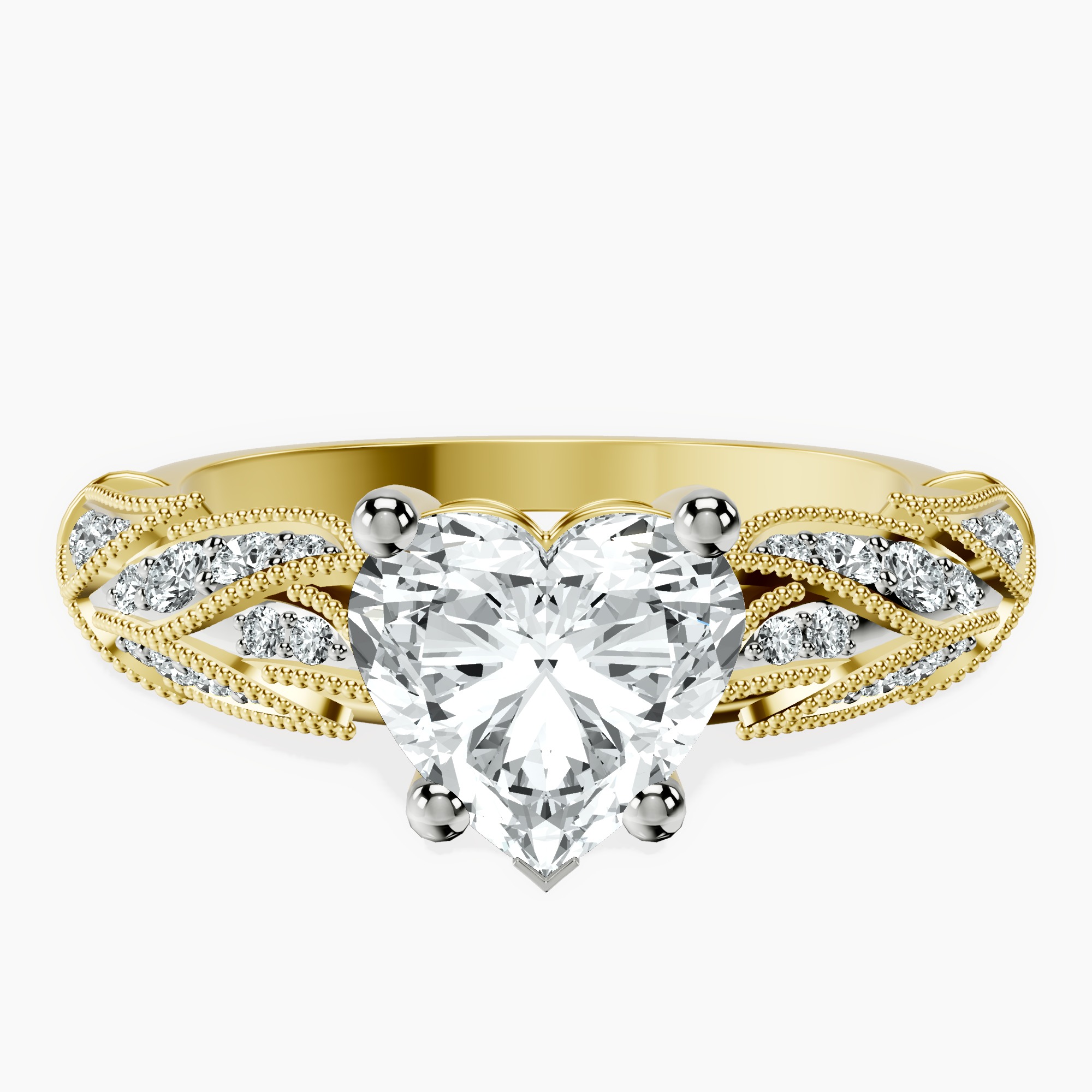 1.29 ct. heart Vintage Willow Ring in 10kt yellow gold rtr top