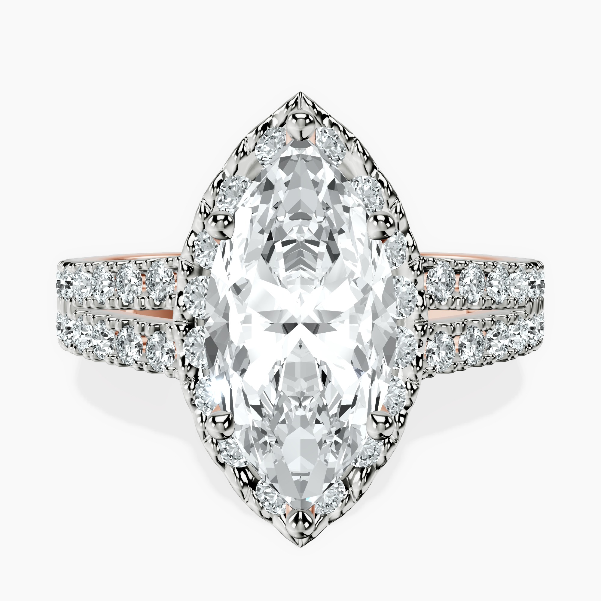 2.73 ct. marquise Luna Halo Ring in 18kt rose gold rtr top