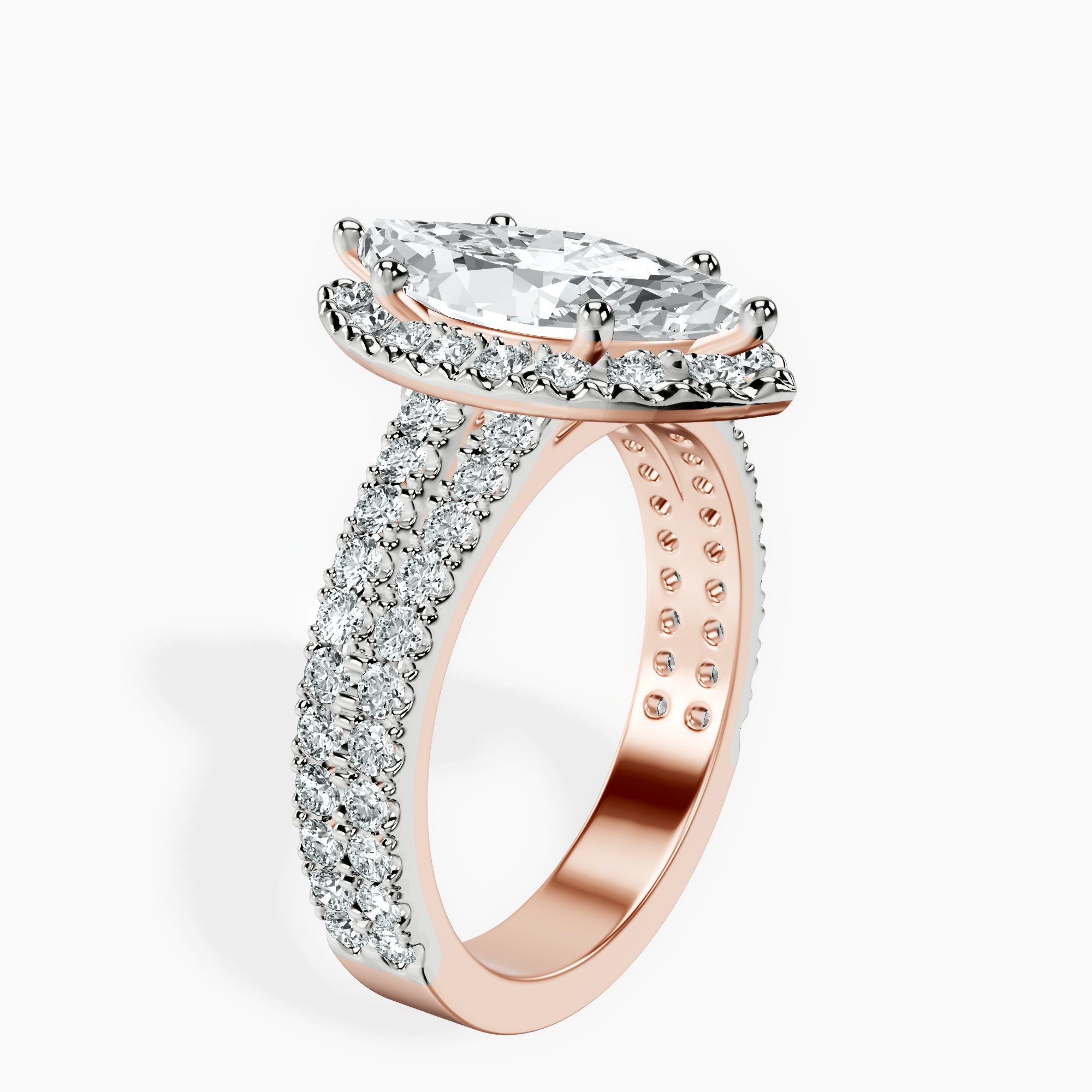 2.73 ct. marquise Luna Halo Ring in 18kt rose gold standing product image one