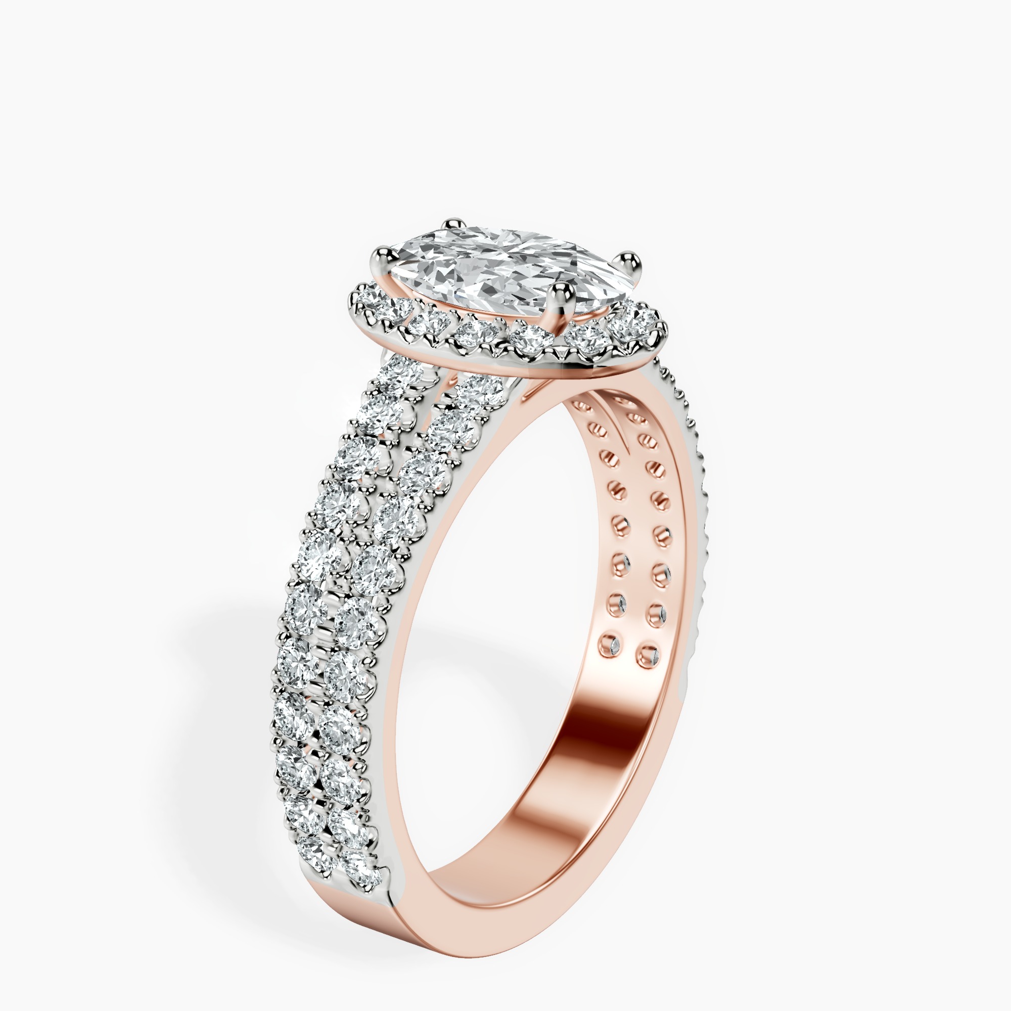 1.37 ct. oval Luna Halo Ring in 18kt rose gold standing product image one