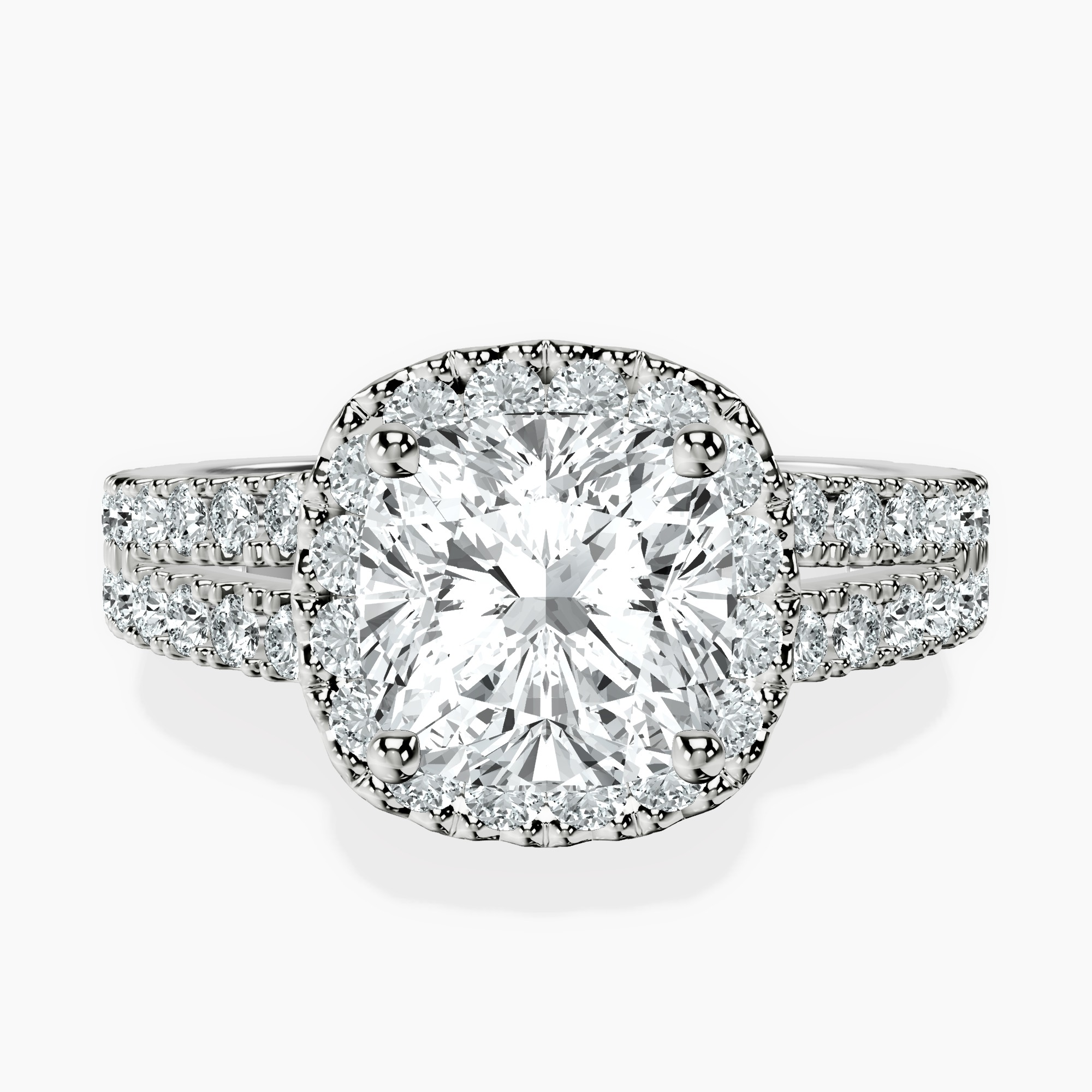 2.49 ct. cushion Luna Halo Ring in platinum rtr top