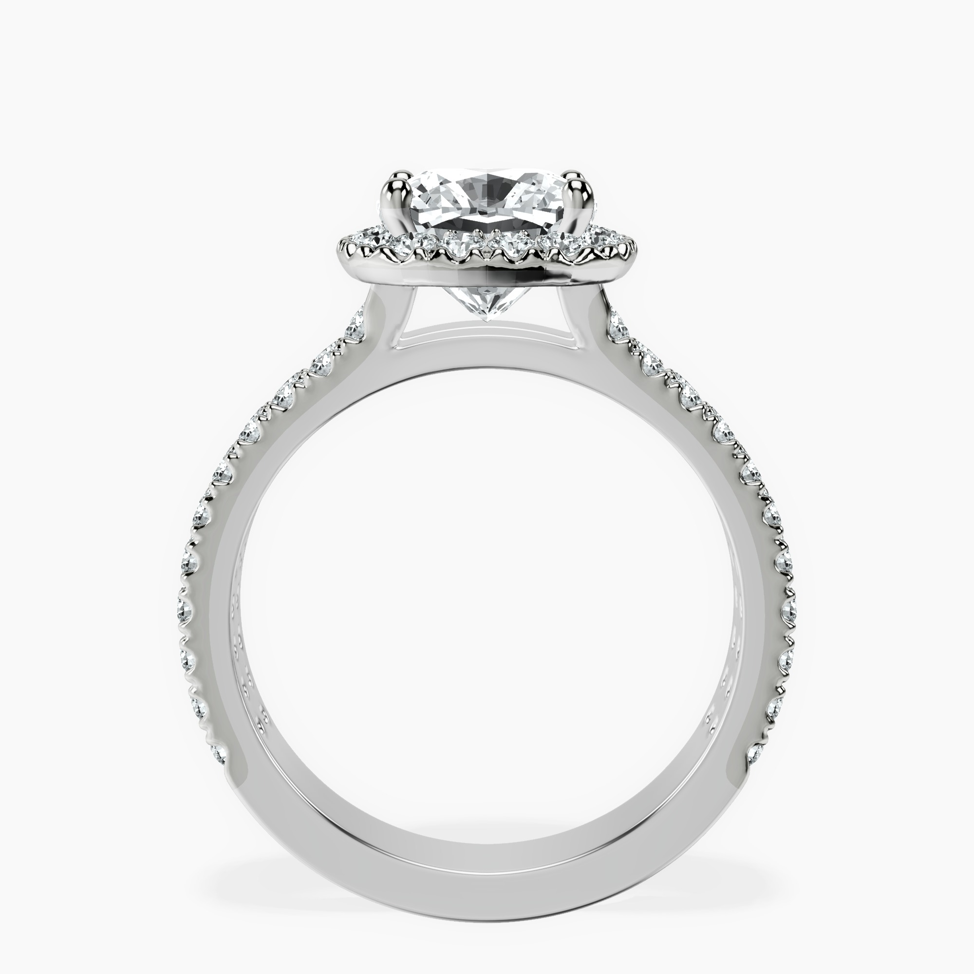 2.49 ct. cushion Luna Halo Ring in platinum side right image one