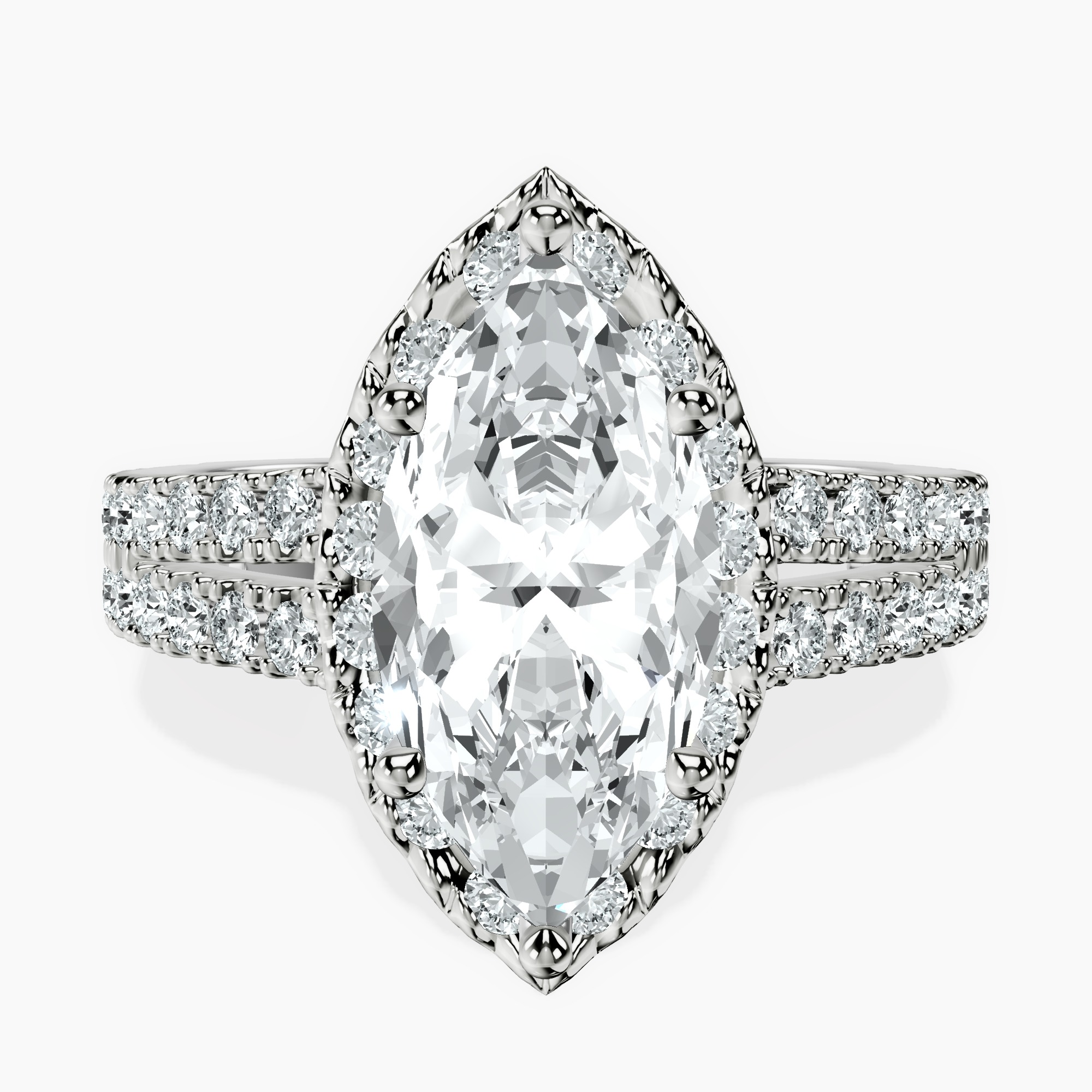 2.73 ct. marquise Luna Halo Ring in 10kt white gold rtr top