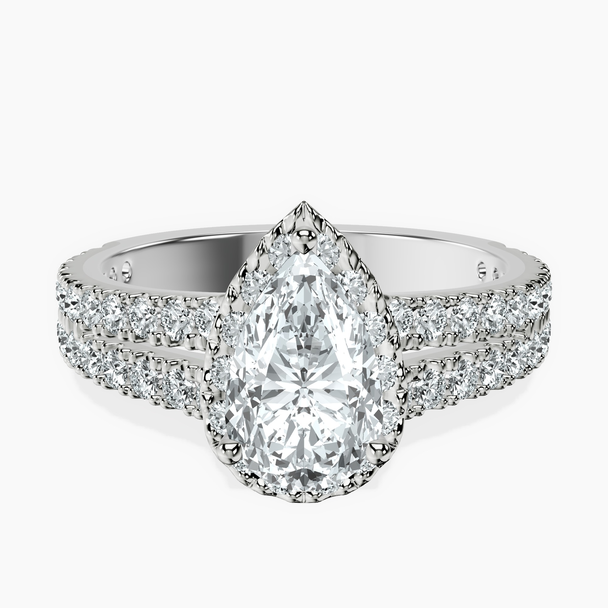 1.34 ct. pear Luna Halo Ring in 10kt white gold rtr top