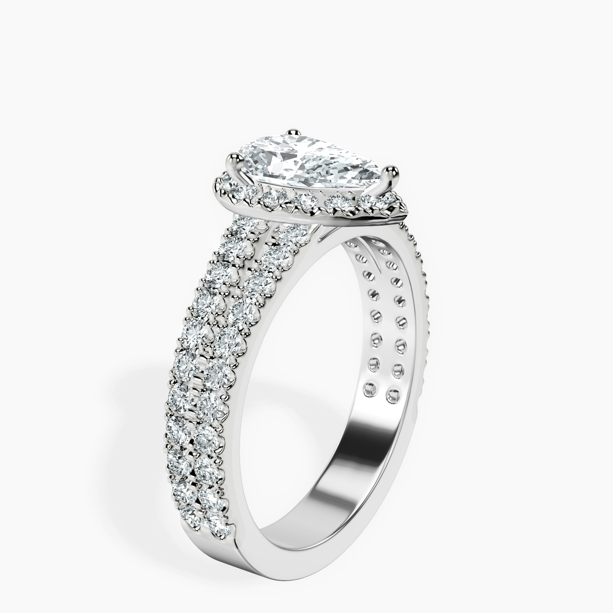 1.34 ct. pear Luna Halo Ring in 10kt white gold standing product image one