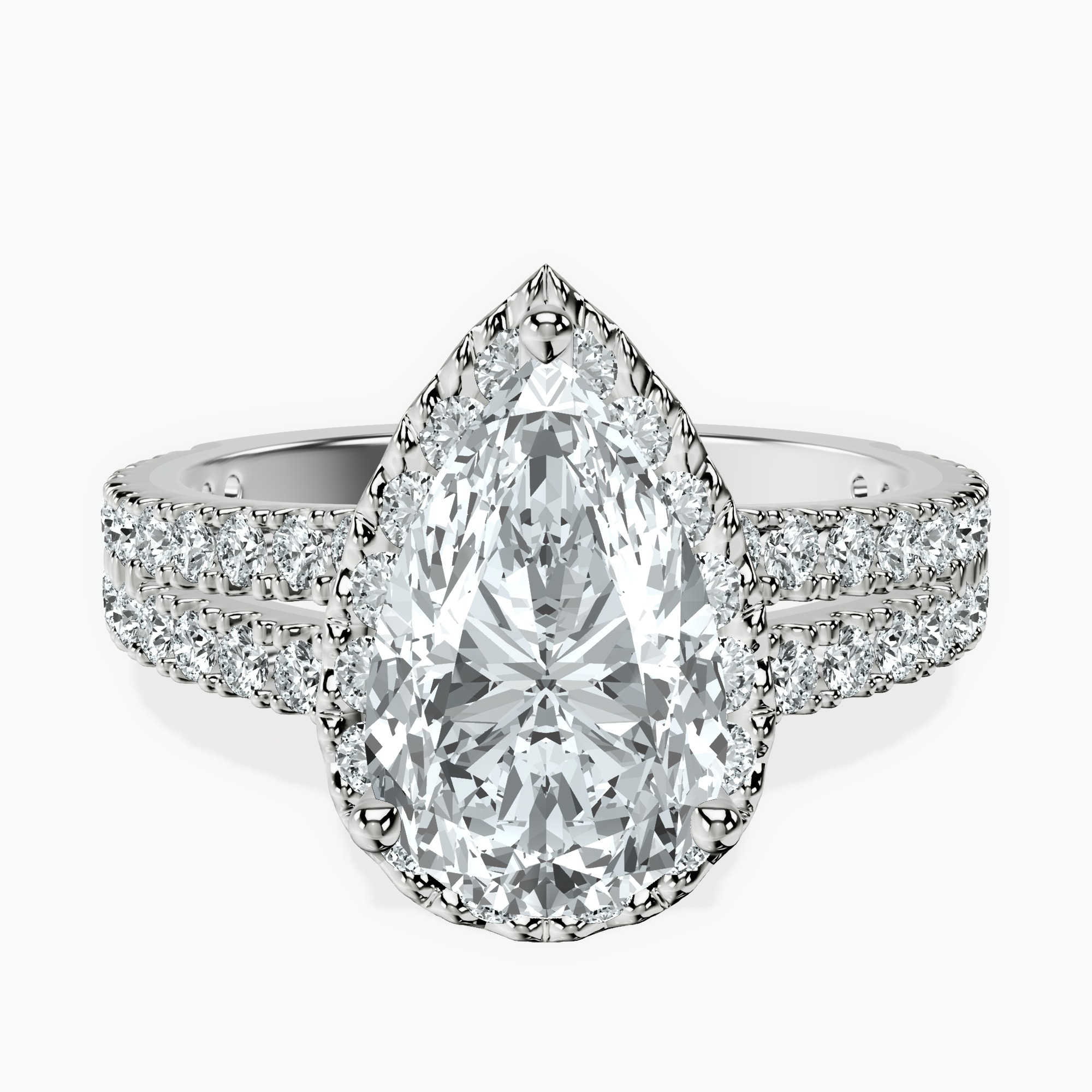 2.96 ct. pear Luna Halo Ring in 14kt white gold rtr top