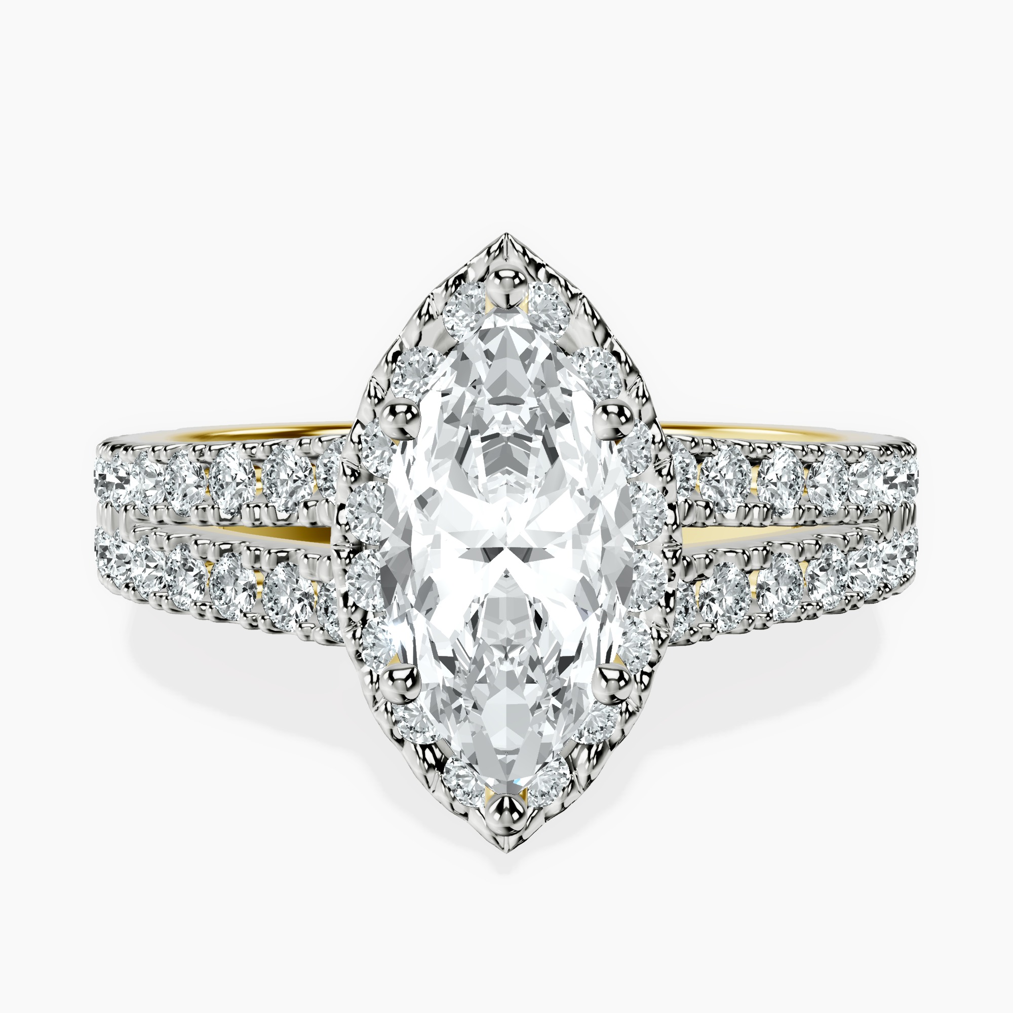 1.43 ct. marquise Luna Halo Ring in 14kt yellow gold rtr top